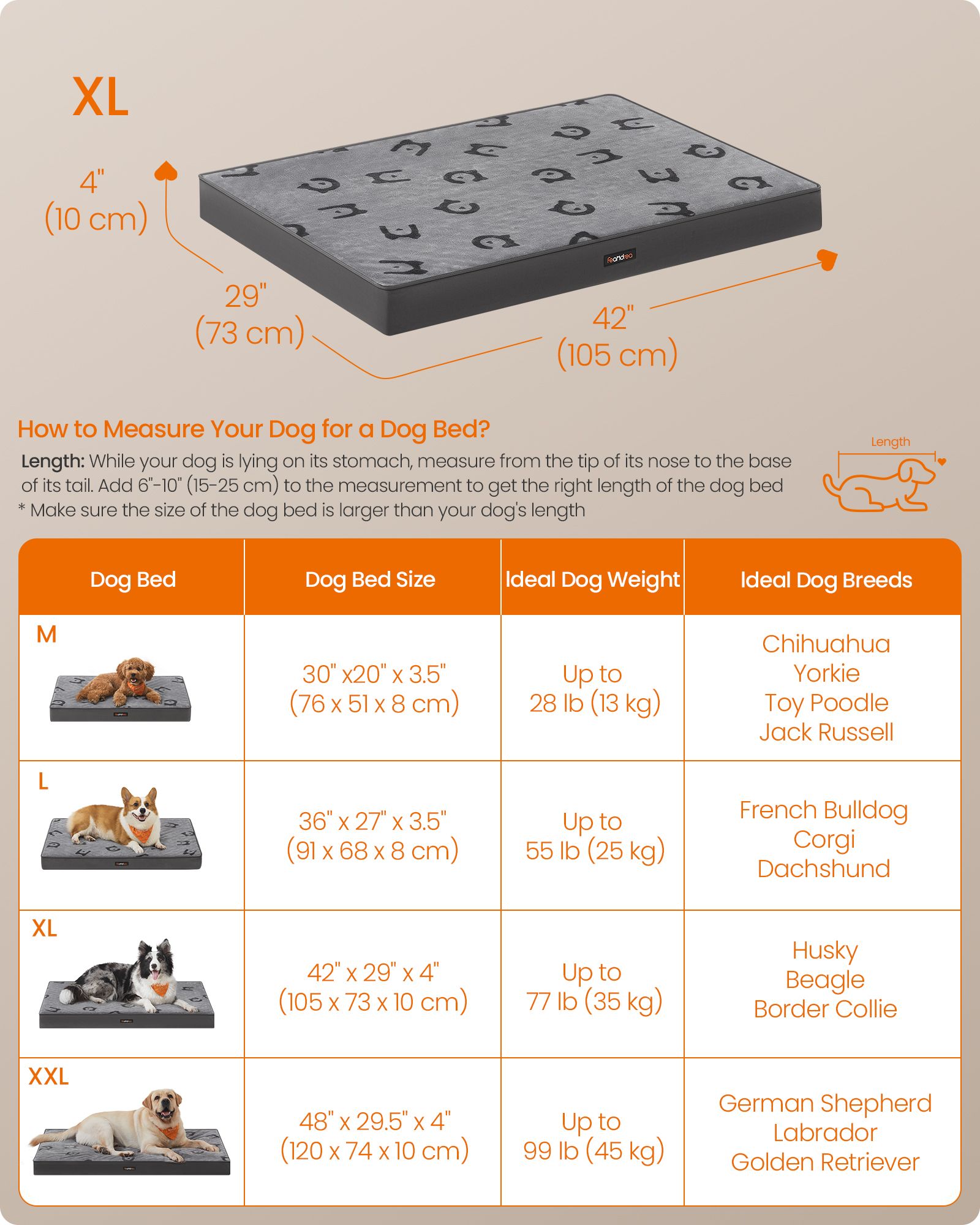 Orthopedic Dog Bed - Egg Crate Foam - Dove Grey - Waterproof Removable Cover