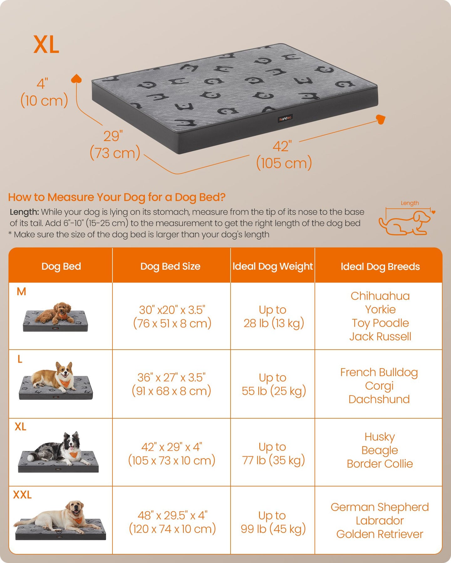 Orthopedic Dog Bed - Egg Crate Foam - Dove Grey - Waterproof Removable Cover