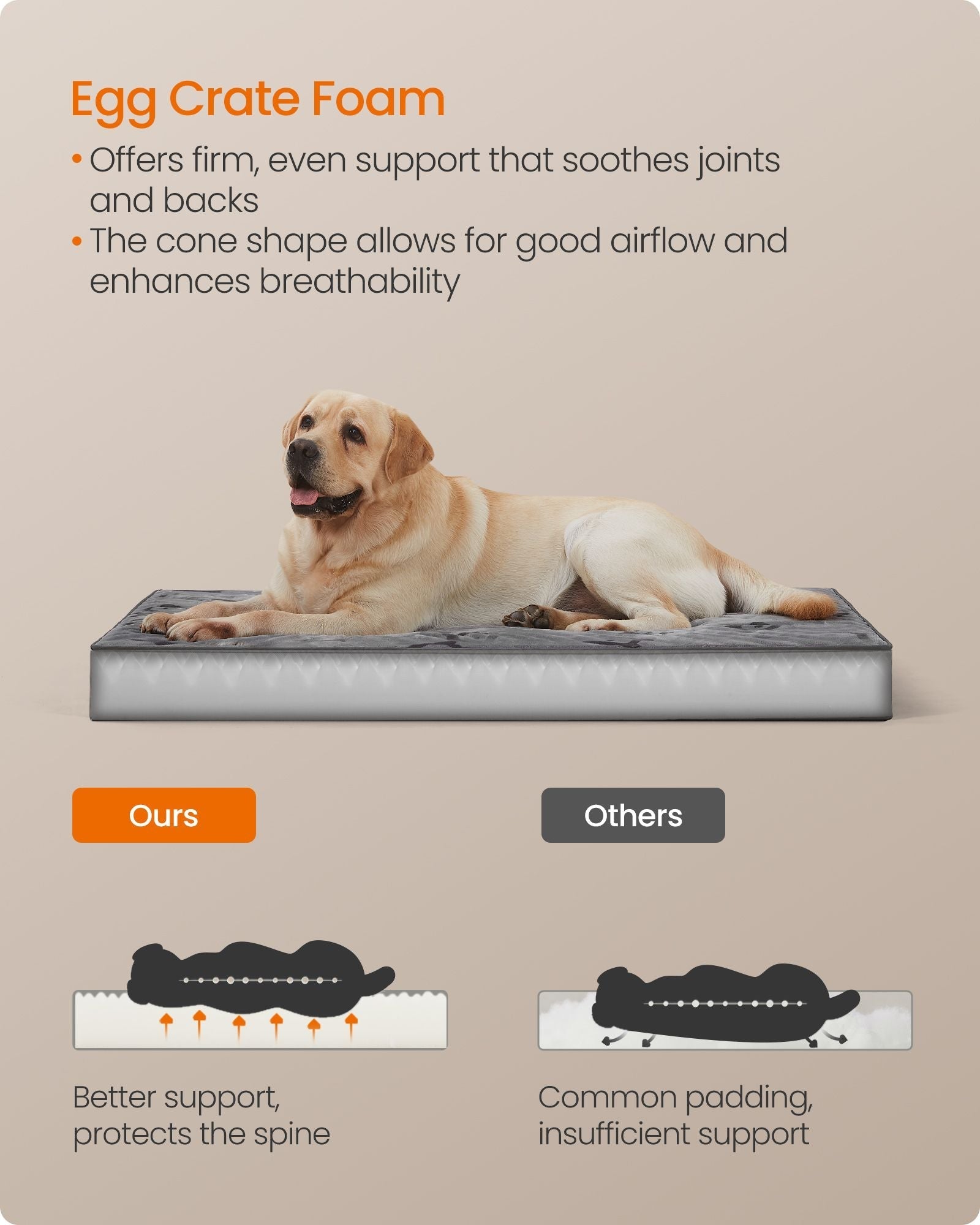 XXL Orthopedic Dog Bed - Egg Crate Foam - Dove Grey - Waterproof Removable Cover