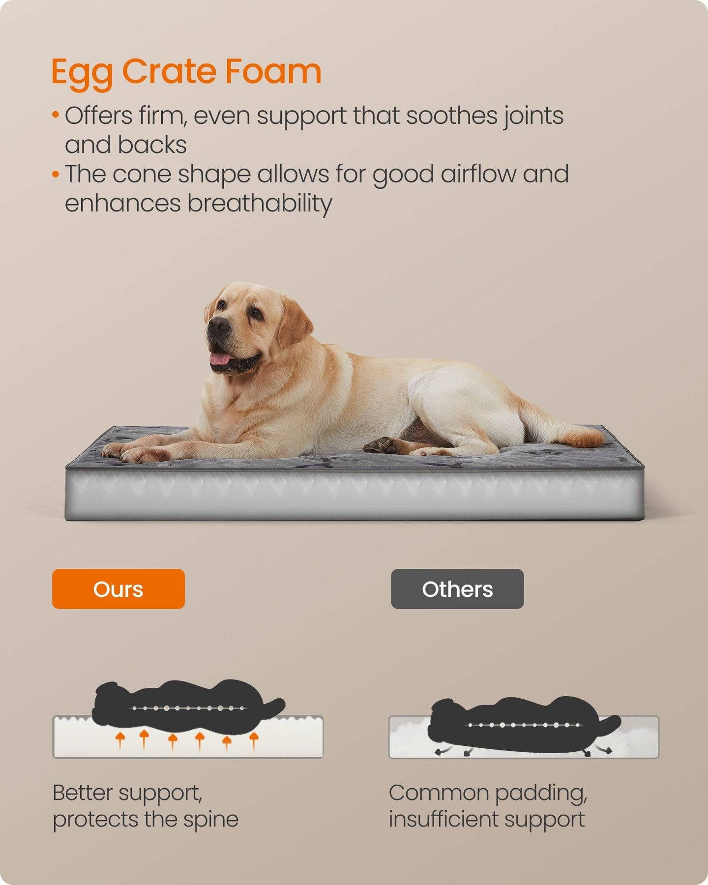 XXL Orthopedic Dog Bed - Egg Crate Foam - Dove Grey - Waterproof Removable Cover