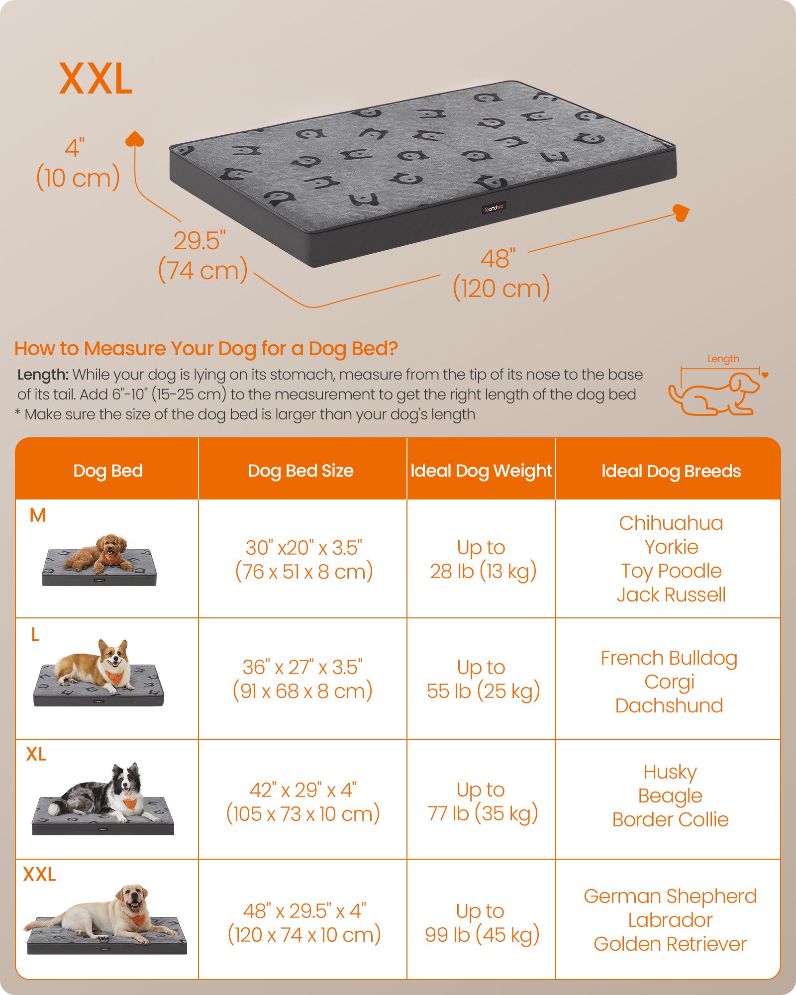 XXL Orthopedic Dog Bed - Egg Crate Foam - Dove Grey - Waterproof Removable Cover