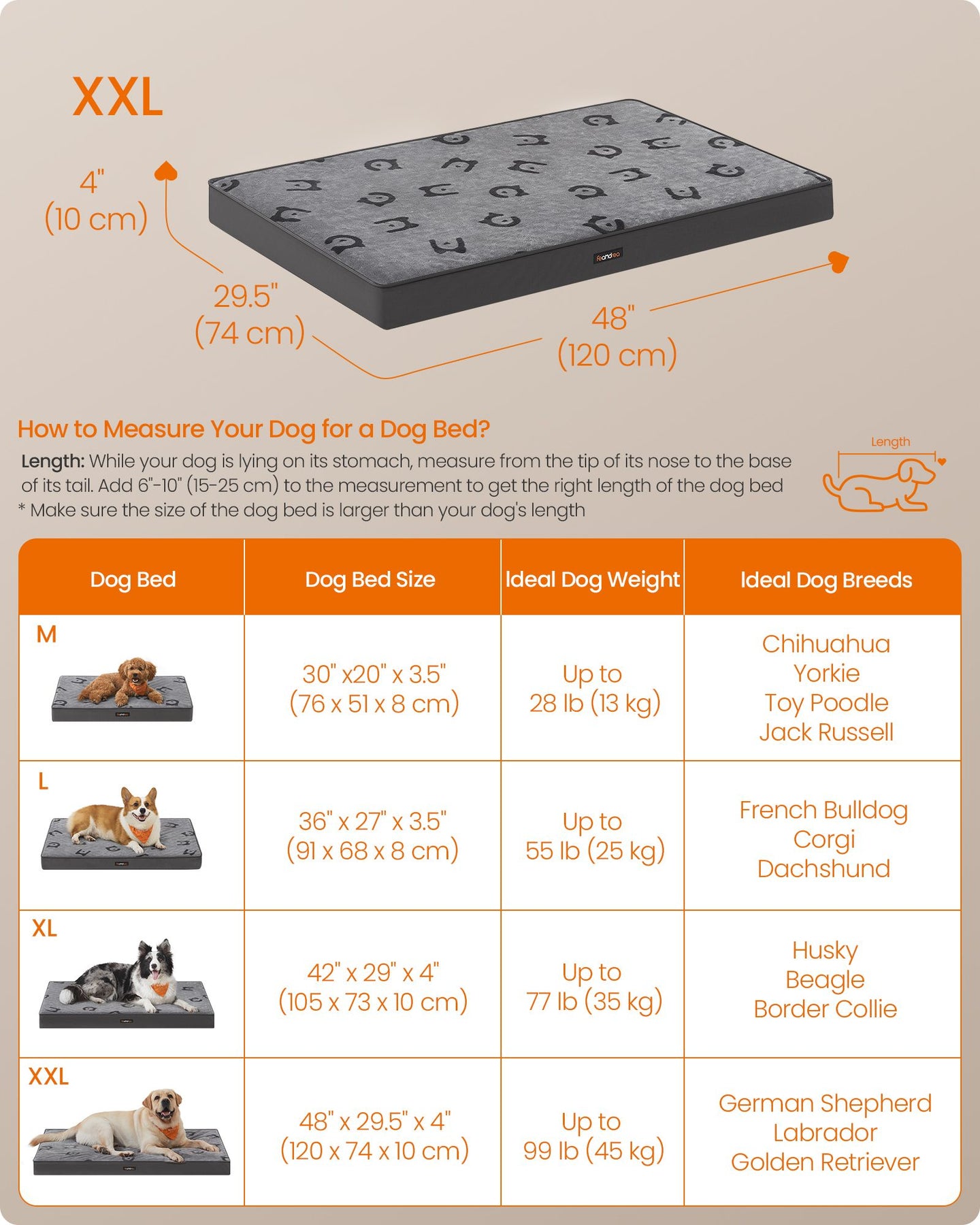 XXL Orthopedic Dog Bed - Egg Crate Foam - Dove Grey - Waterproof Removable Cover