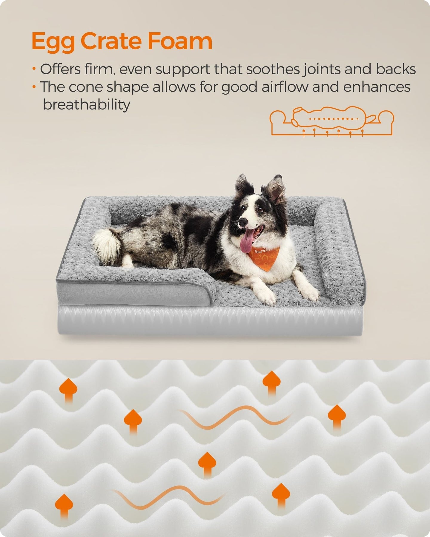 Orthopedic Dog Bed - Memory Foam - Dove Grey - Removable Washable Cover with Sides