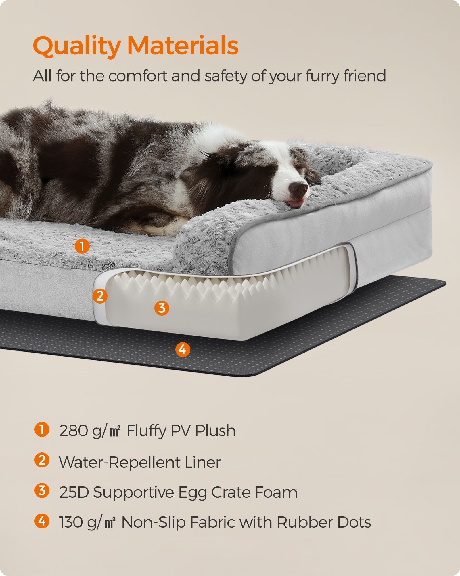 Orthopedic Dog Bed - Memory Foam - Dove Grey - Removable Washable Cover with Sides