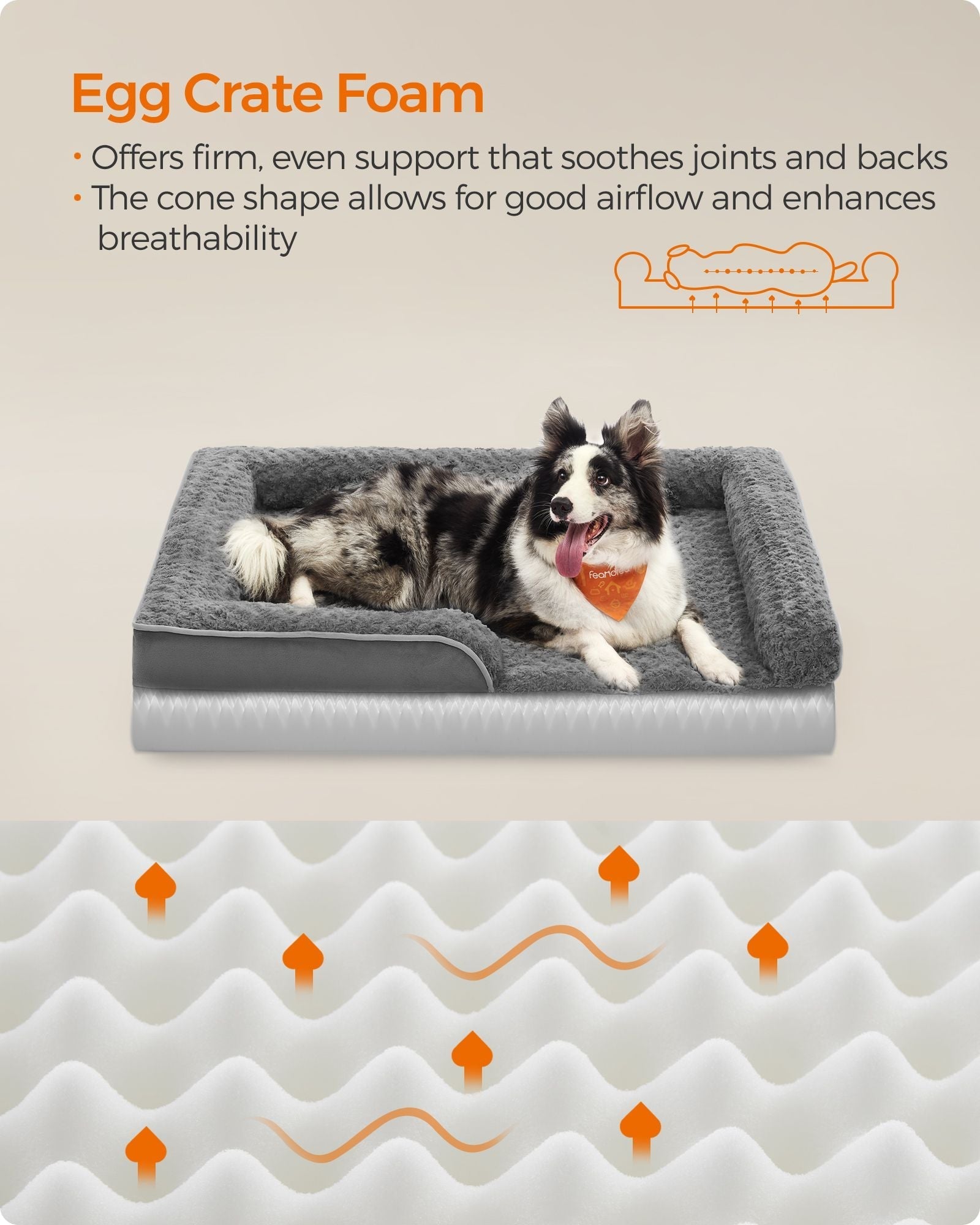 Orthopedic Dog Bed - Memory Foam - Slate Grey - Removable Washable Cover