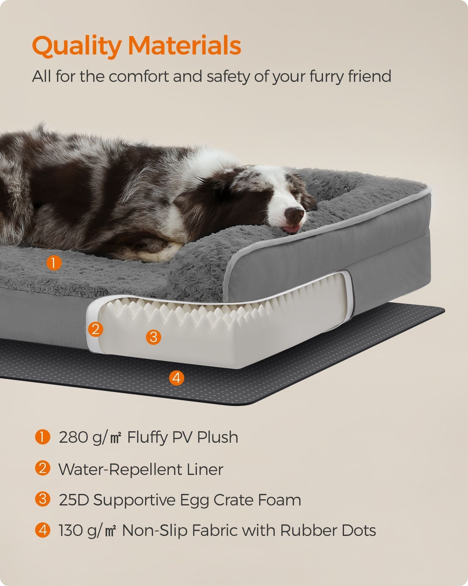 Orthopedic Dog Bed - Memory Foam - Slate Grey - Removable Washable Cover