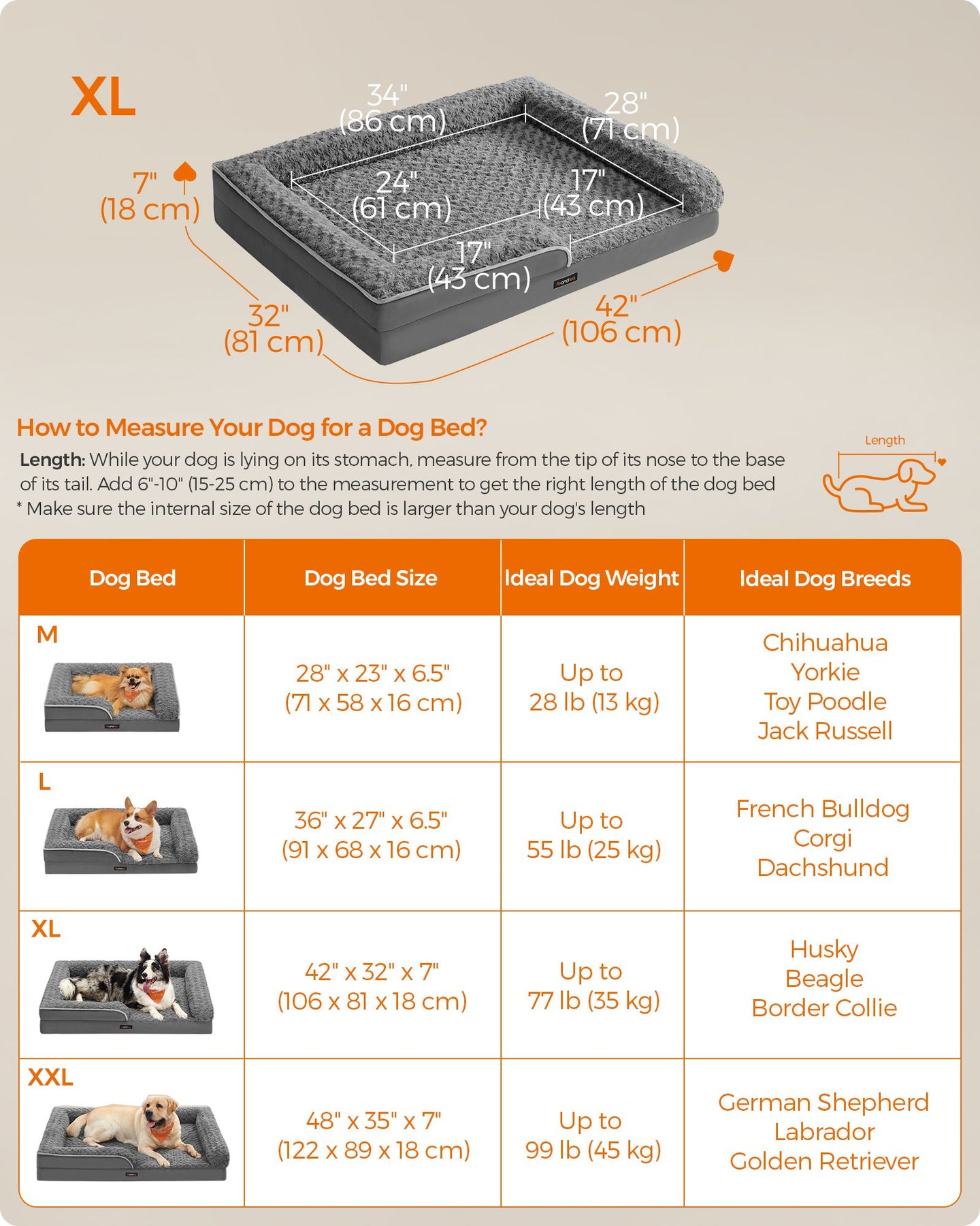 Orthopedic Dog Bed - Memory Foam - Slate Grey - Removable Washable Cover