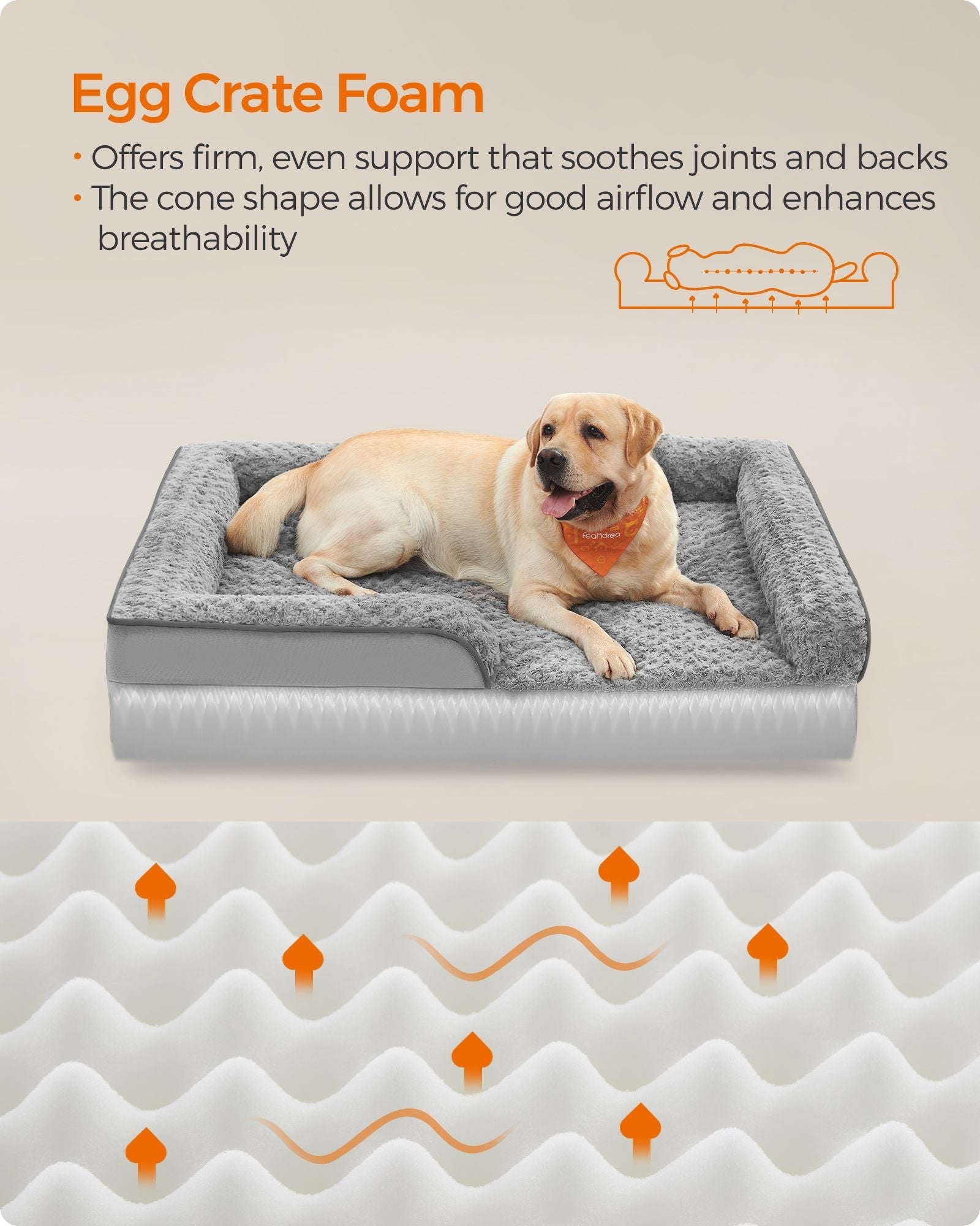 Orthopedic Dog Bed - Memory Foam - Dove Grey - Removable Washable Cover and Waterproof Liner