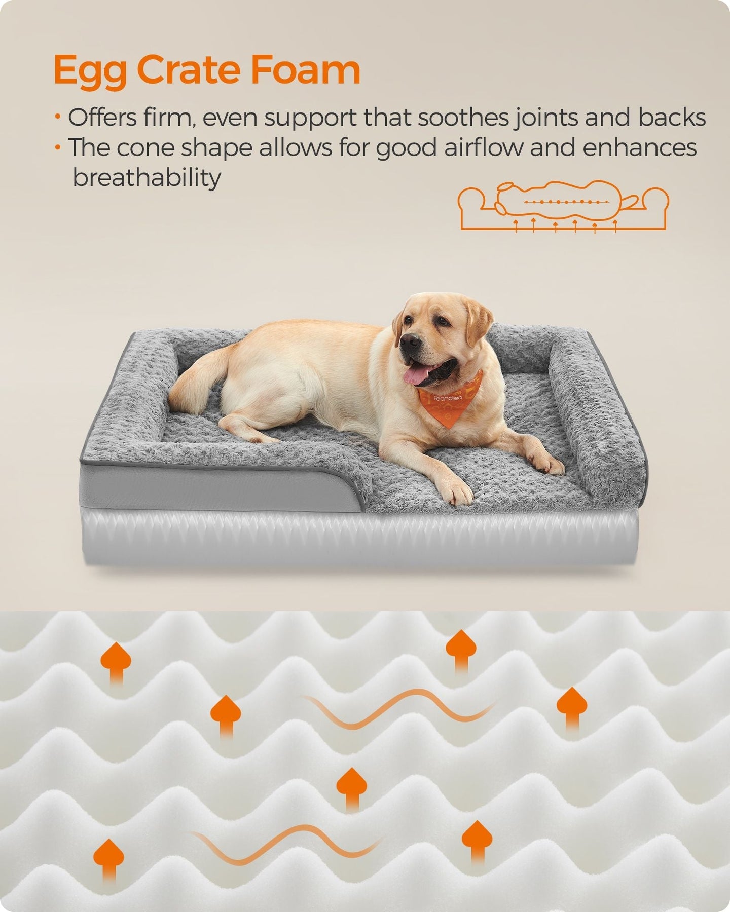 Orthopedic Dog Bed - Memory Foam - Dove Grey - Removable Washable Cover and Waterproof Liner