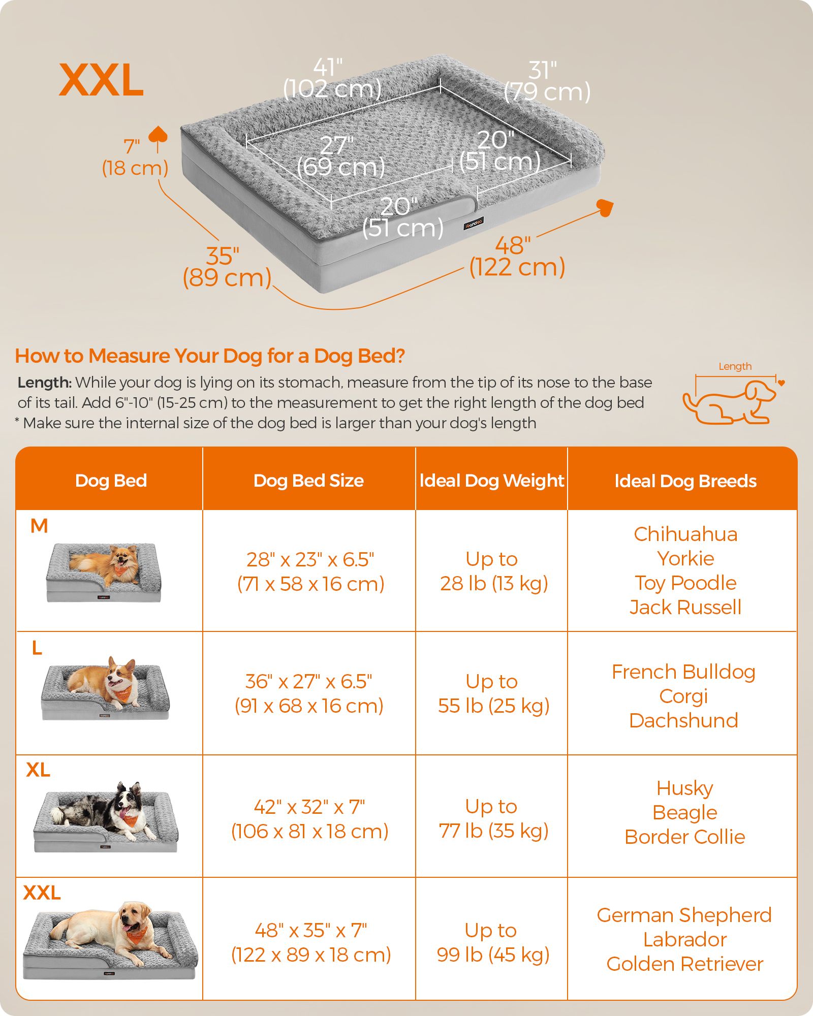 Orthopedic Dog Bed - Memory Foam - Dove Grey - Removable Washable Cover and Waterproof Liner