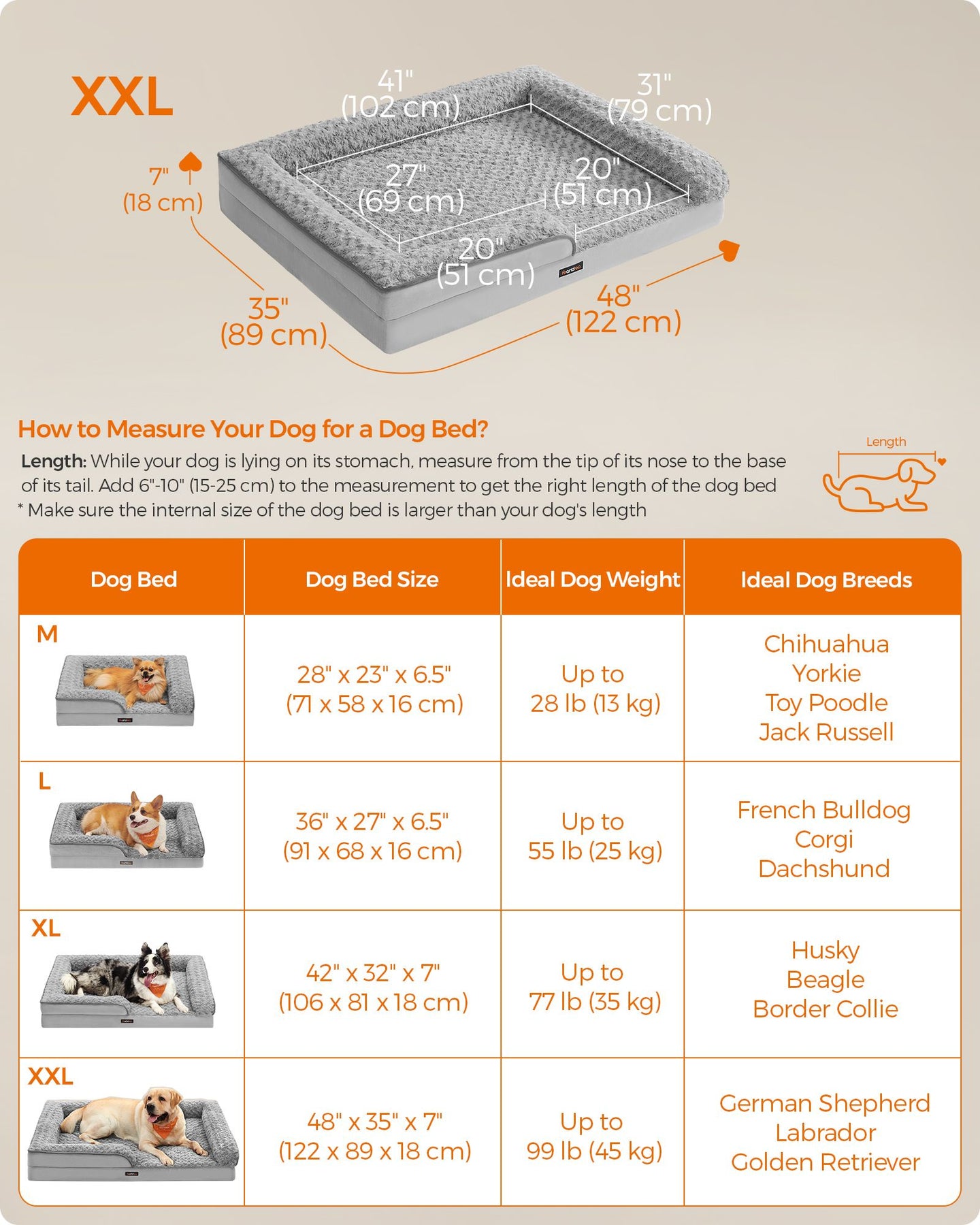 Orthopedic Dog Bed - Memory Foam - Dove Grey - Removable Washable Cover and Waterproof Liner