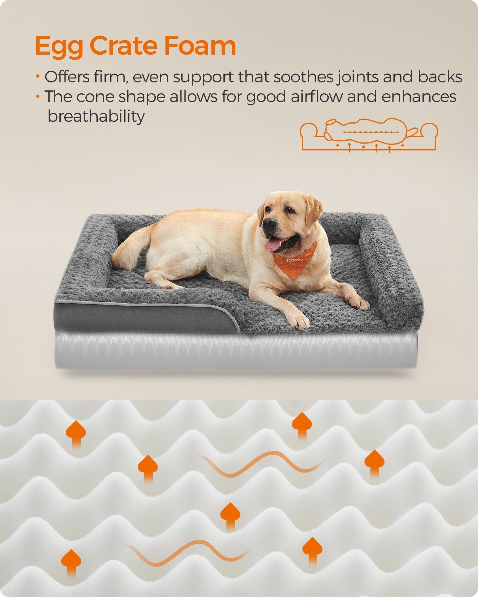Orthopedic Dog Bed - Memory Foam - Slate Grey - Removable Washable Cover