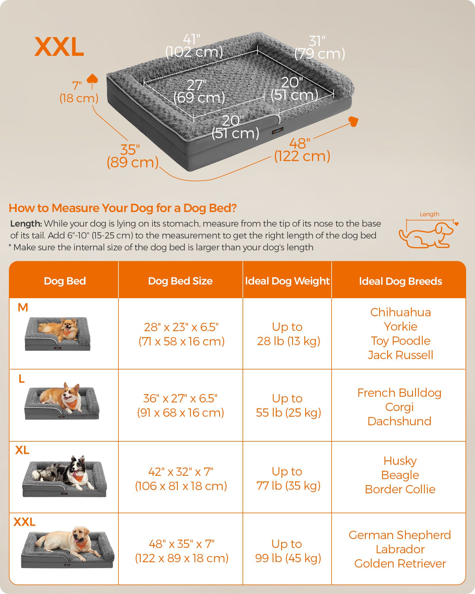 Orthopedic Dog Bed - Memory Foam - Slate Grey - Removable Washable Cover