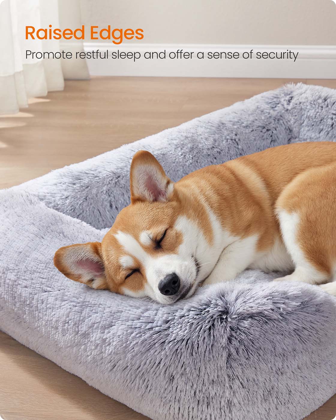 Dog Bed - Fabric - Grey Ombré - Soft Padding with Raised Edges and Removable Cover