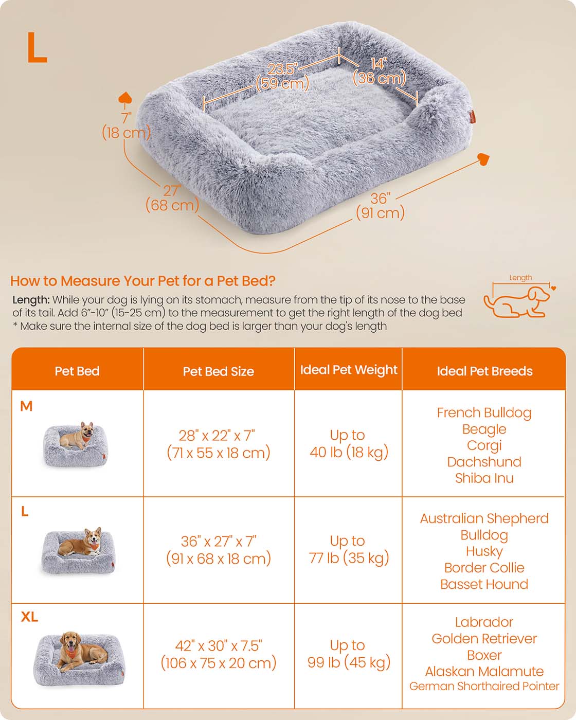 Dog Bed - Fabric - Grey Ombré - Soft Padding with Raised Edges and Removable Cover