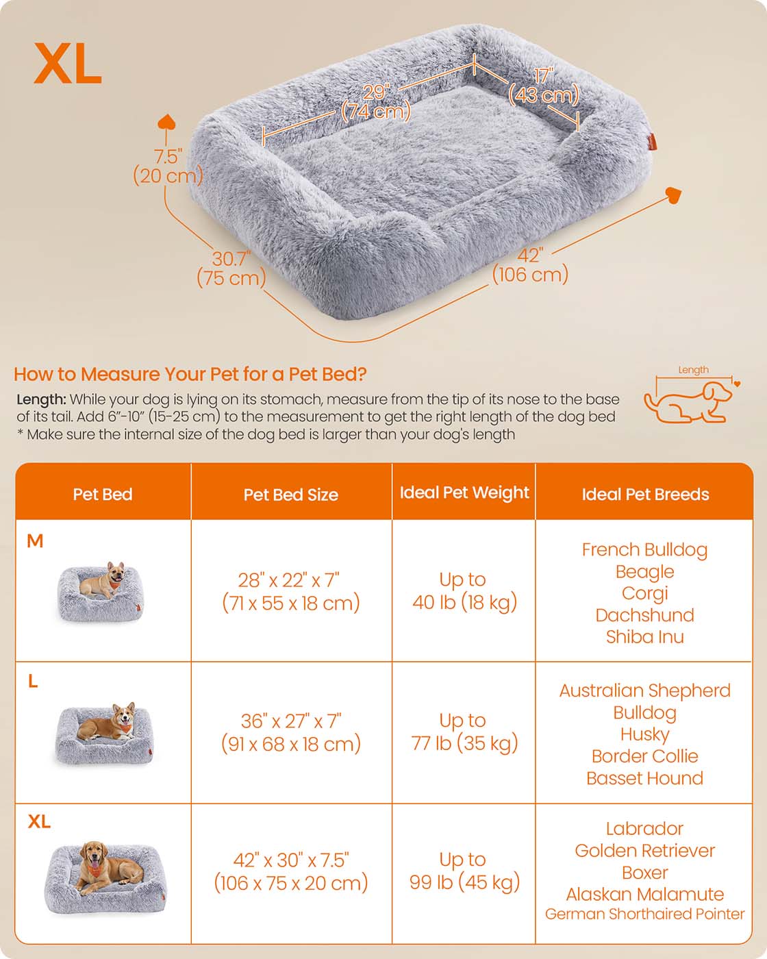 Dog Sofa Bed - Grey Ombré - Soft Padding