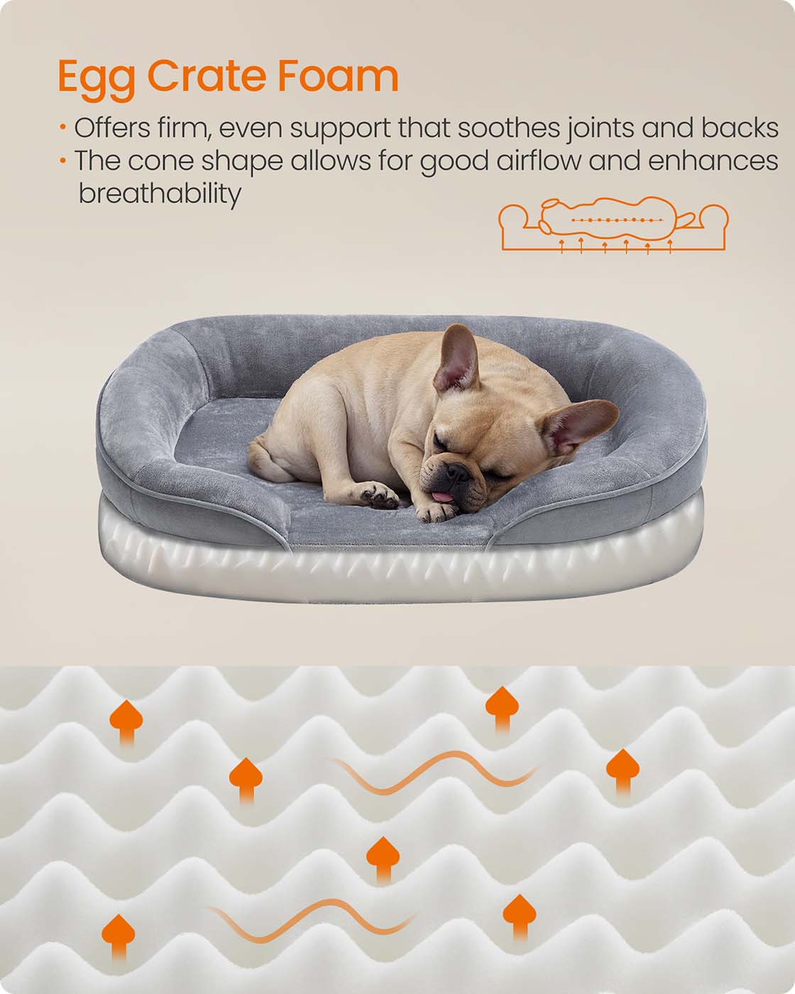 Orthopaedic Dog Sofa - Egg Crate Foam - Light Grey - Waterproof and Machine Washable