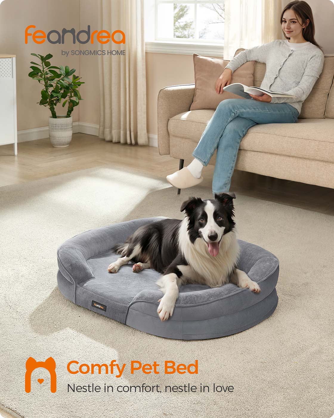 Orthopaedic Dog Sofa - Egg Crate Foam - Light Grey - Removable Cover and Non-Slip Design