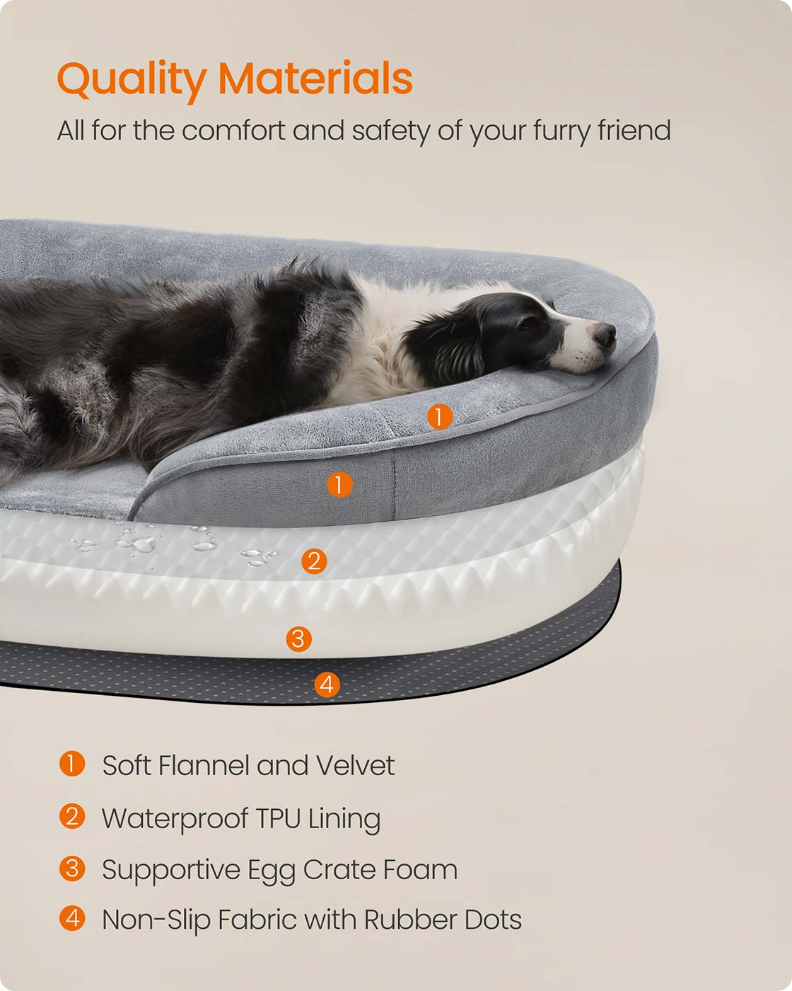 Orthopaedic Dog Sofa - Egg Crate Foam - Light Grey - Removable Cover and Non-Slip Design
