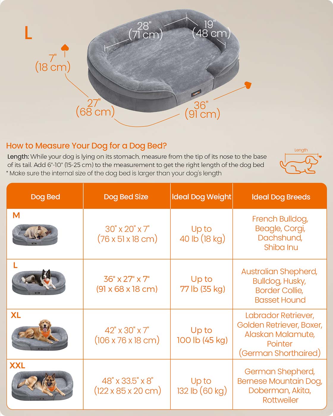 Orthopaedic Dog Sofa - Egg Crate Foam - Light Grey - Removable Cover and Non-Slip Design