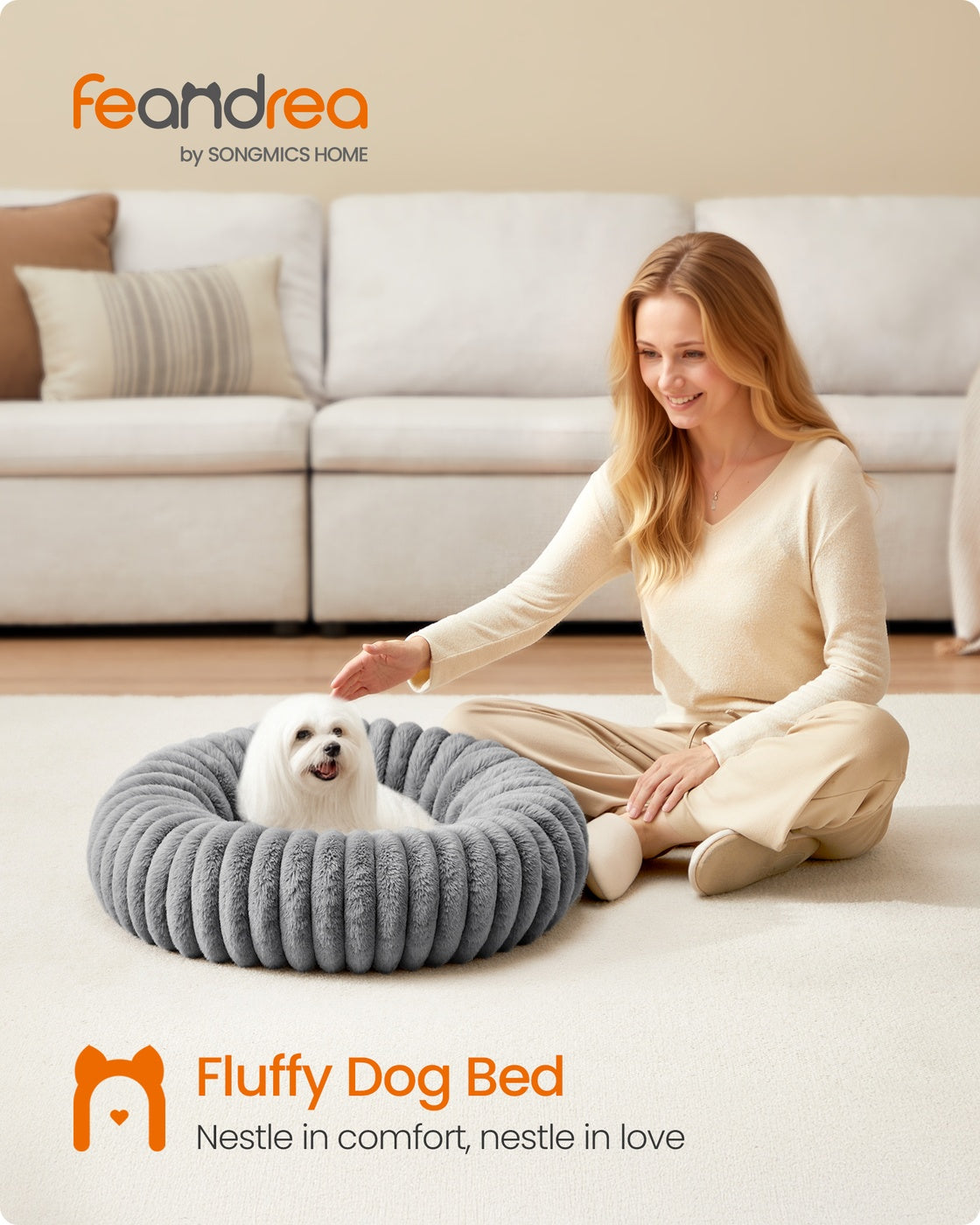 Medium Dog and Cat Bed - Dove Grey - Soft Padding