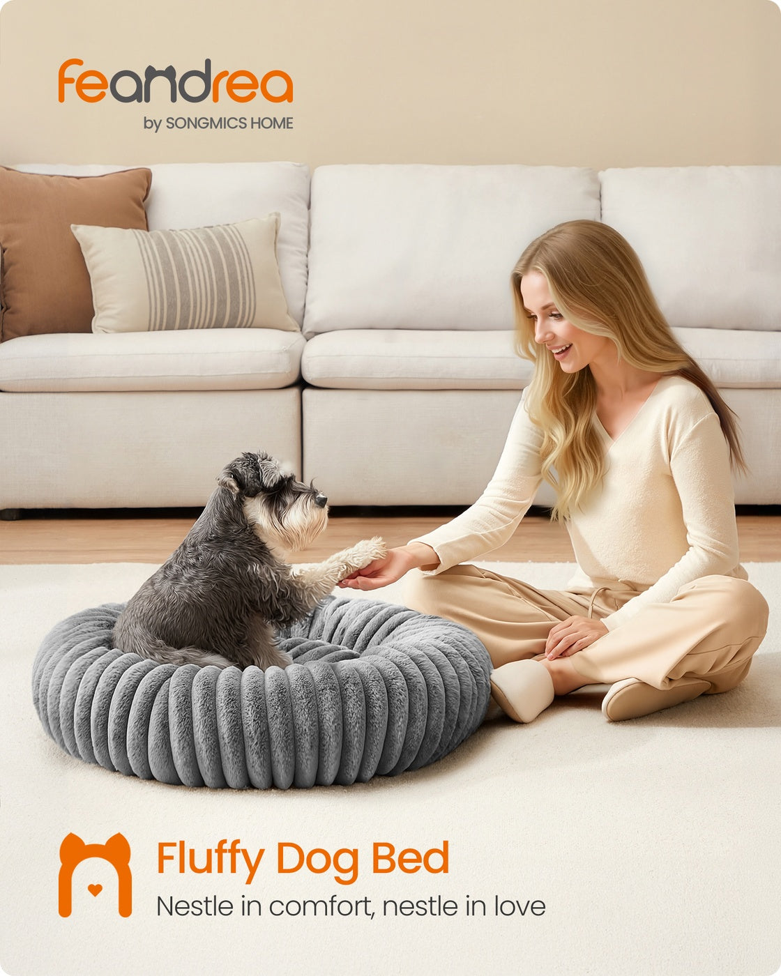Large Dog Bed - Dove Grey - Soft Padding