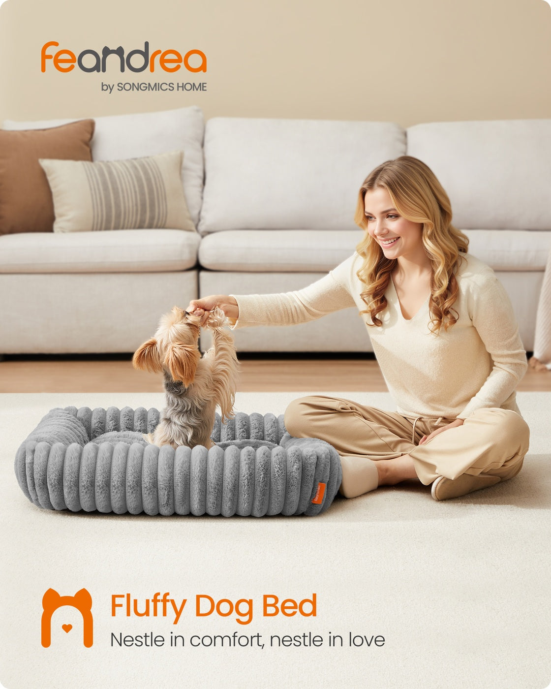 Medium Dog Sofa Bed - Fabric - Dove Grey - Soft Padding