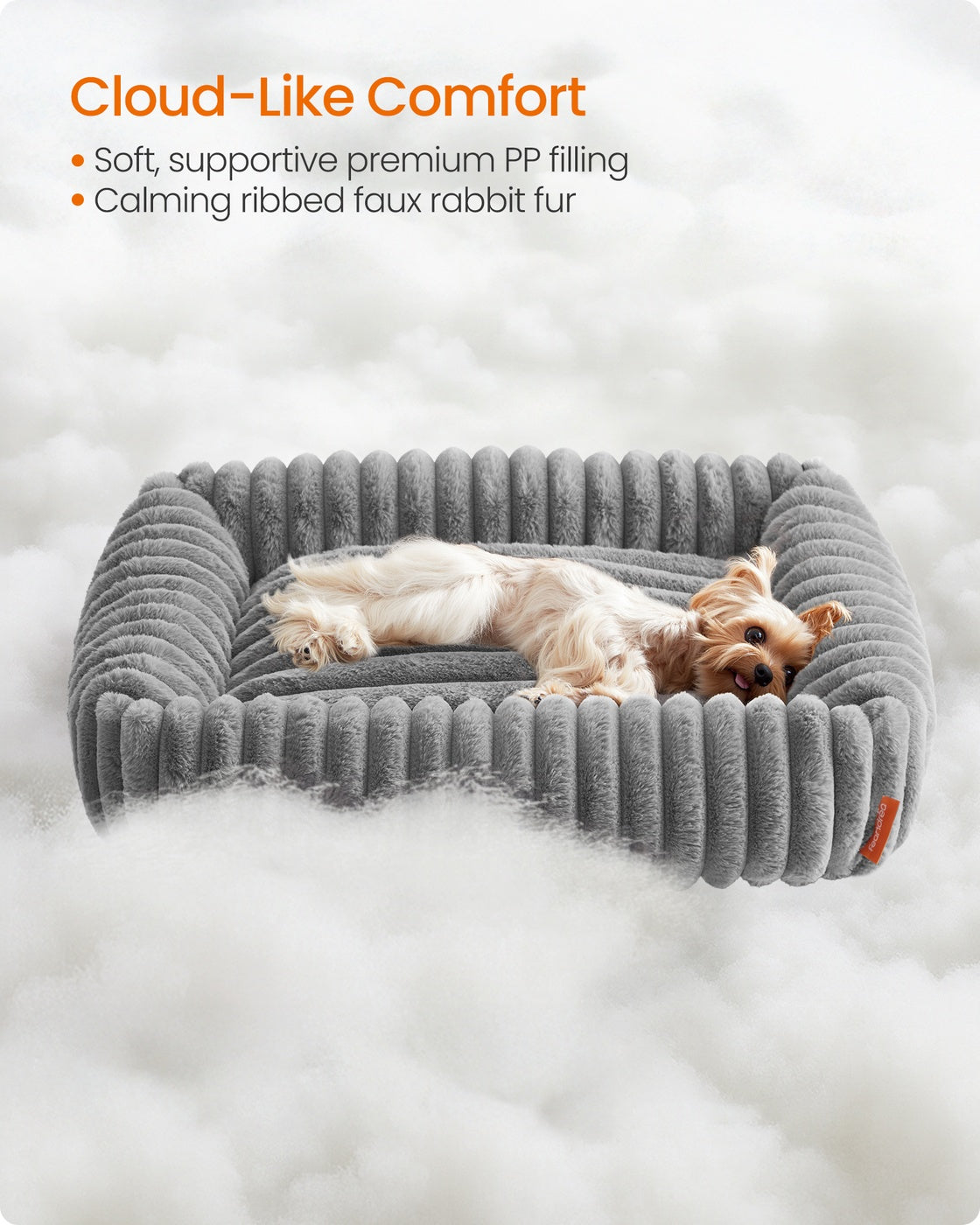 Medium Dog Sofa Bed - Fabric - Dove Grey - Soft Padding