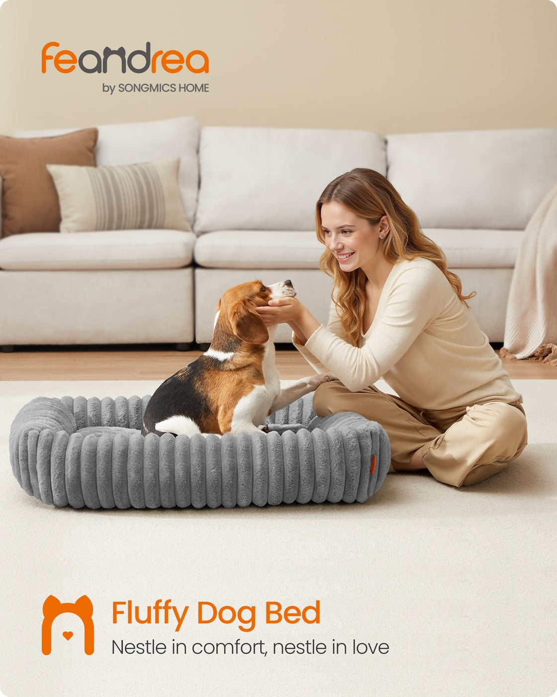 Large Dog Sofa Bed - Dove Grey - Soft Padding