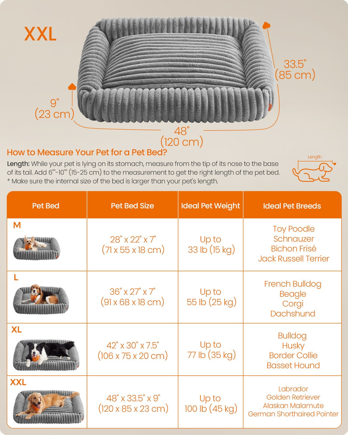 Extra Large Dog Sofa Bed - Dove Grey - Soft Padding