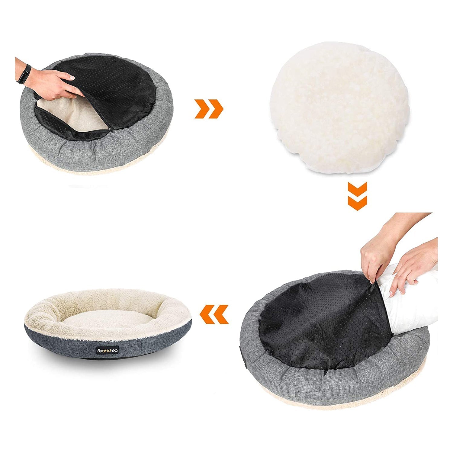 Donut Shape Dog Bed - 55 cm Diameter - Fabric - Dark Grey - Quality Materials for Cozy Nesting