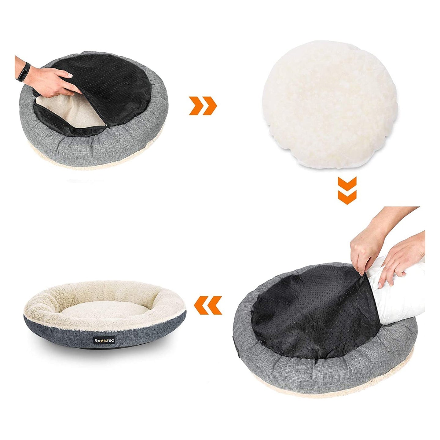 Donut Shape Dog Bed - 55 cm Diameter - Fabric - Dark Grey - Quality Materials for Cozy Nesting