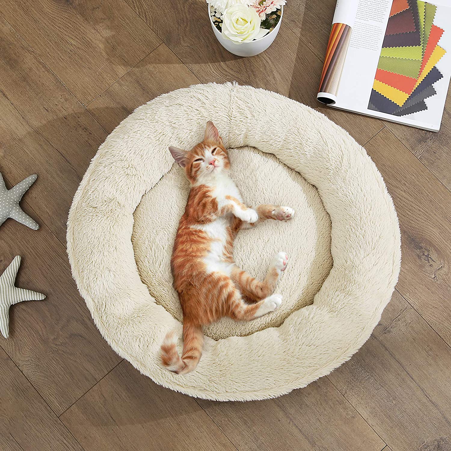 Donut Shape Dog Bed - 55 cm Diameter - Fabric - Dark Grey - Quality Materials for Cozy Nesting