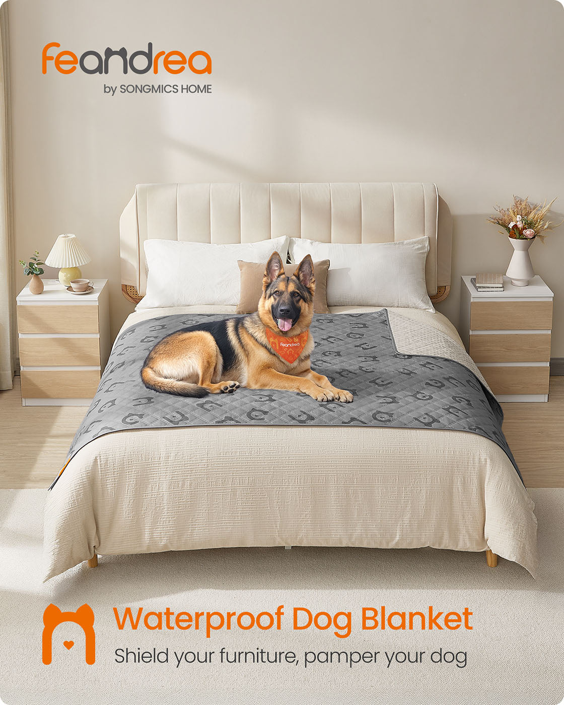 Waterproof Dog Blanket - Fabric - Dove Grey - Large Size with Non-Slip Bottom and Quilted Design