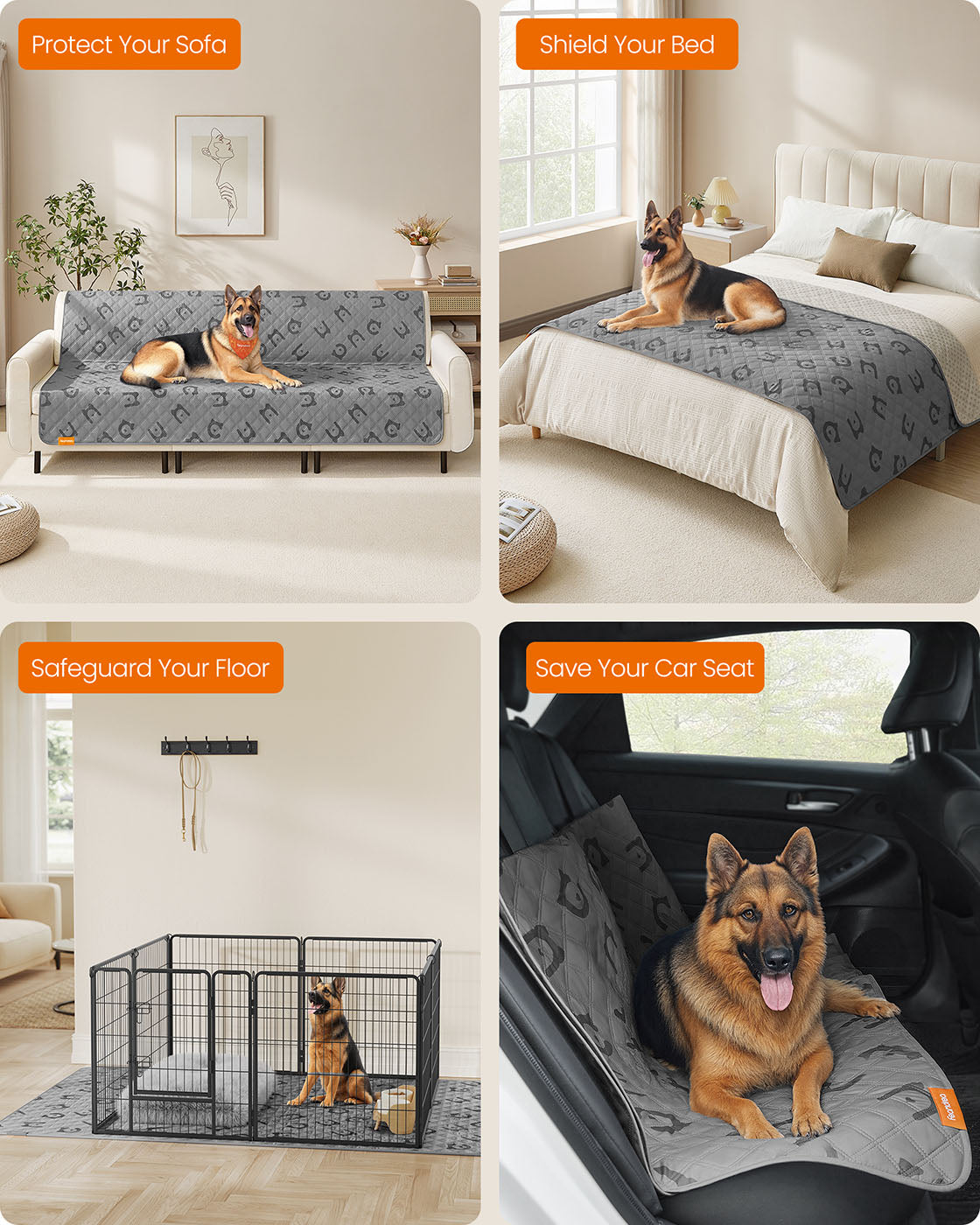 Waterproof Dog Blanket - Fabric - Dove Grey - Large Size with Non-Slip Bottom and Quilted Design