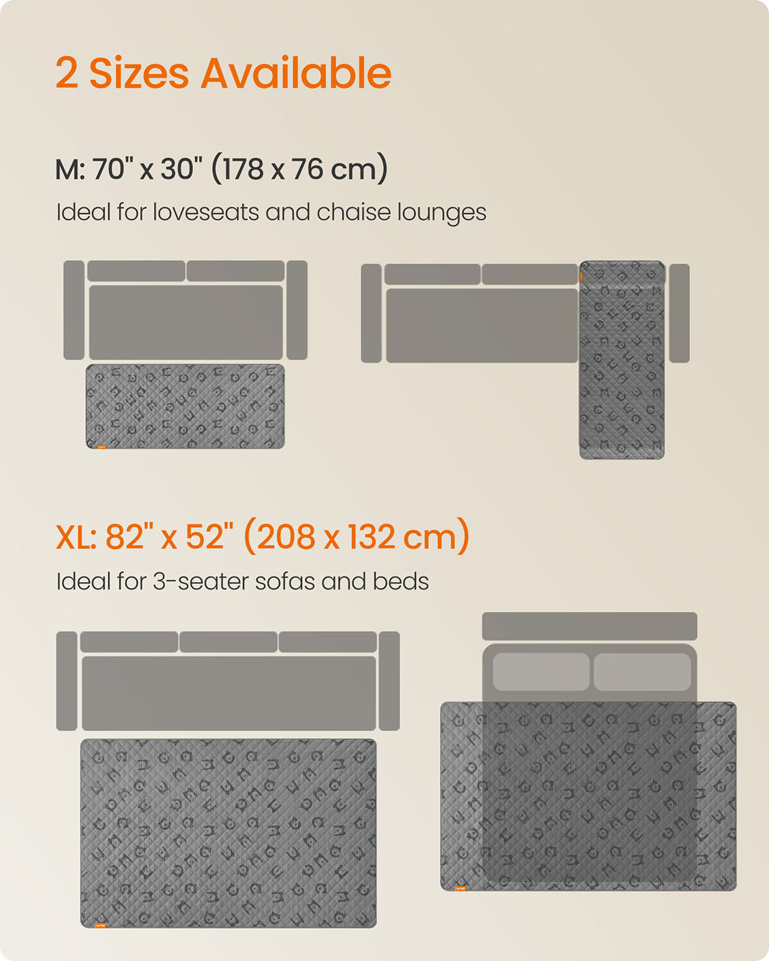 Waterproof Dog Blanket - Fabric - Dove Grey - Large Size with Non-Slip Bottom and Quilted Design