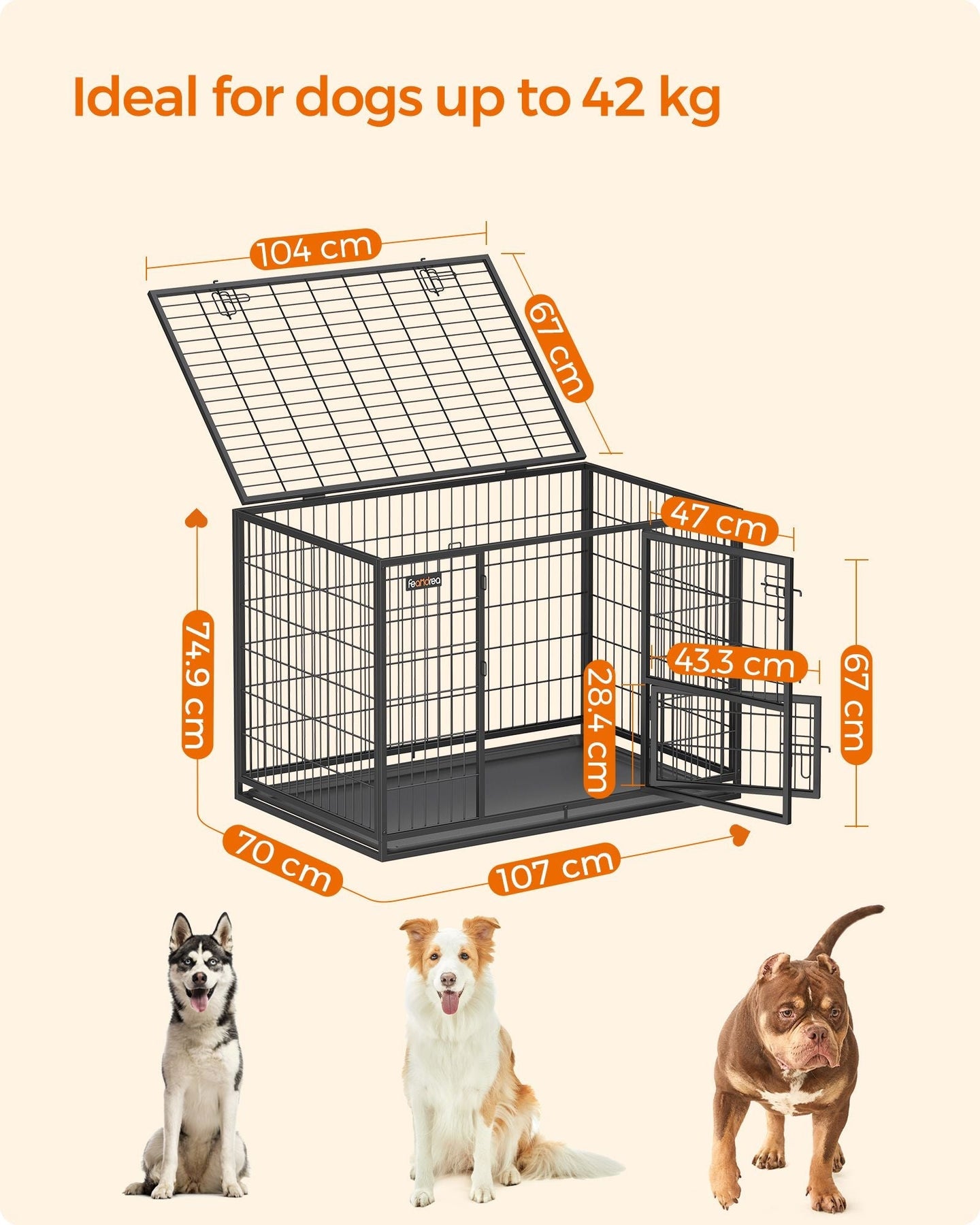Heavy-Duty Dog Crate - Metal - Black - XL with Removable Doors and Easy Cleaning