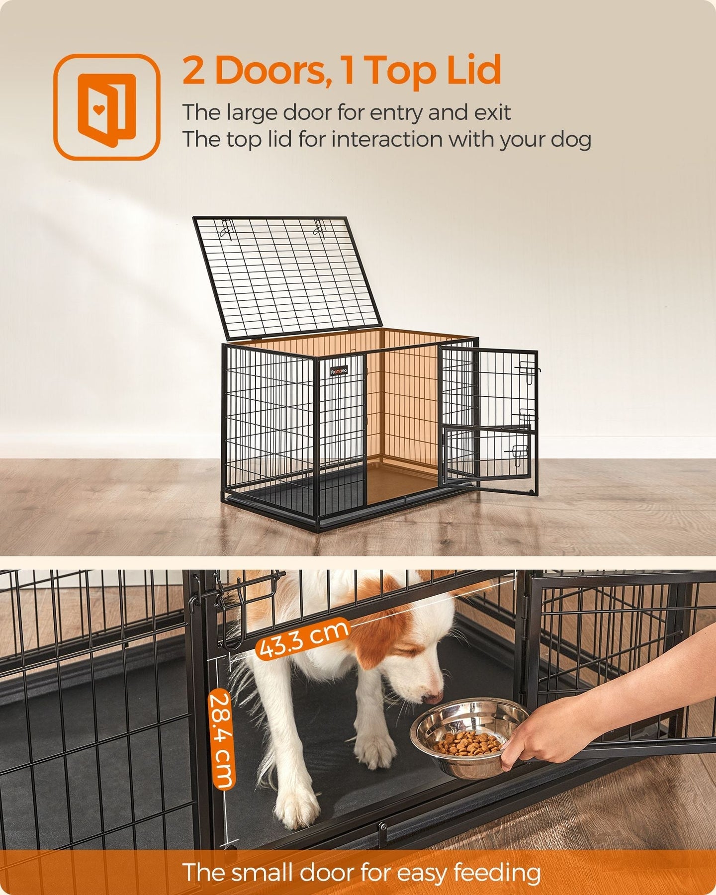 Heavy-Duty Dog Crate - Metal - Black - XL with Removable Doors and Easy Cleaning