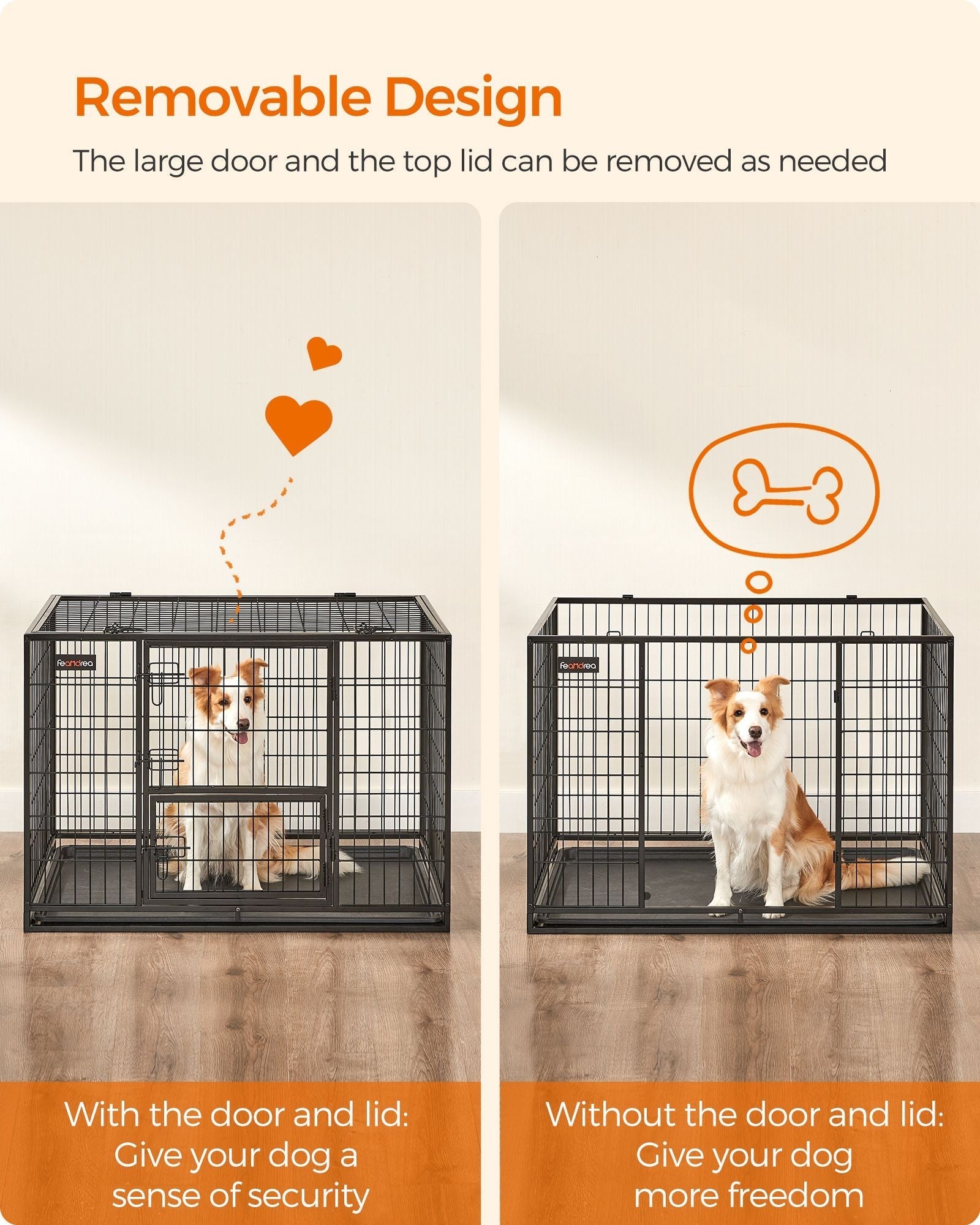 Heavy-Duty Dog Crate - Metal - Black - XL with Removable Doors and Easy Cleaning