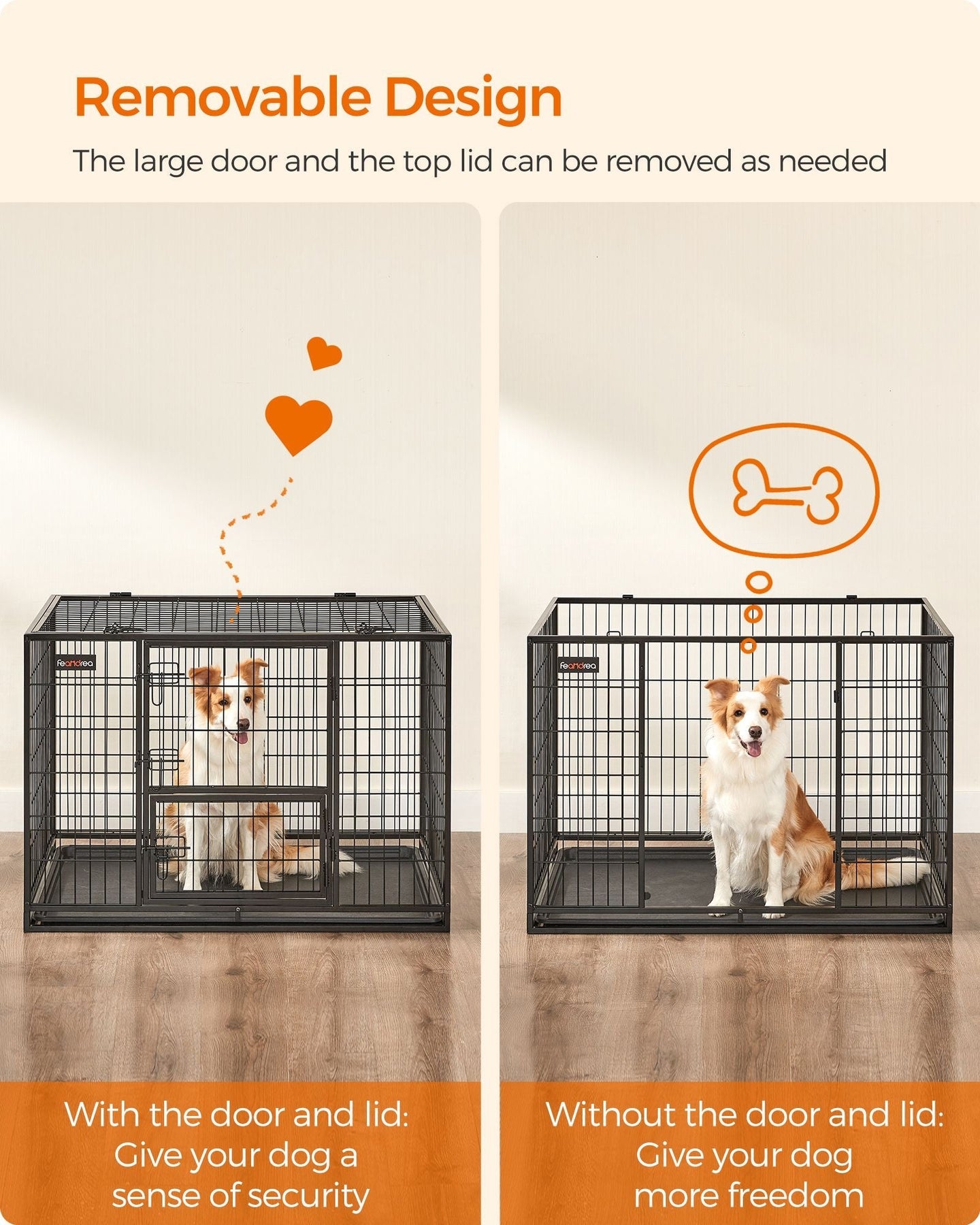 Heavy-Duty Dog Crate - Metal - Black - XL with Removable Doors and Easy Cleaning