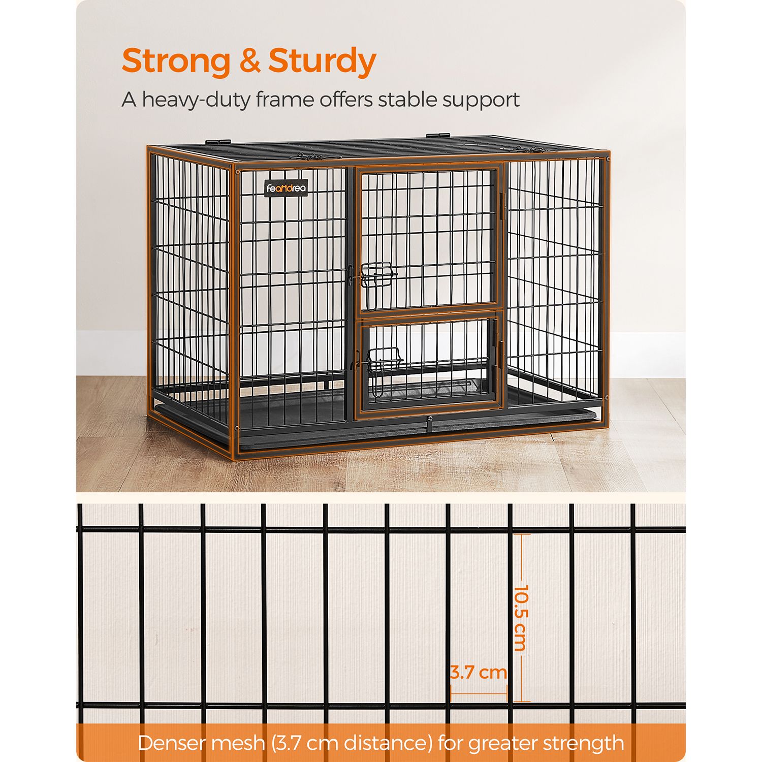 Heavy-Duty Dog Crate - Metal - Black - Double Removable Door