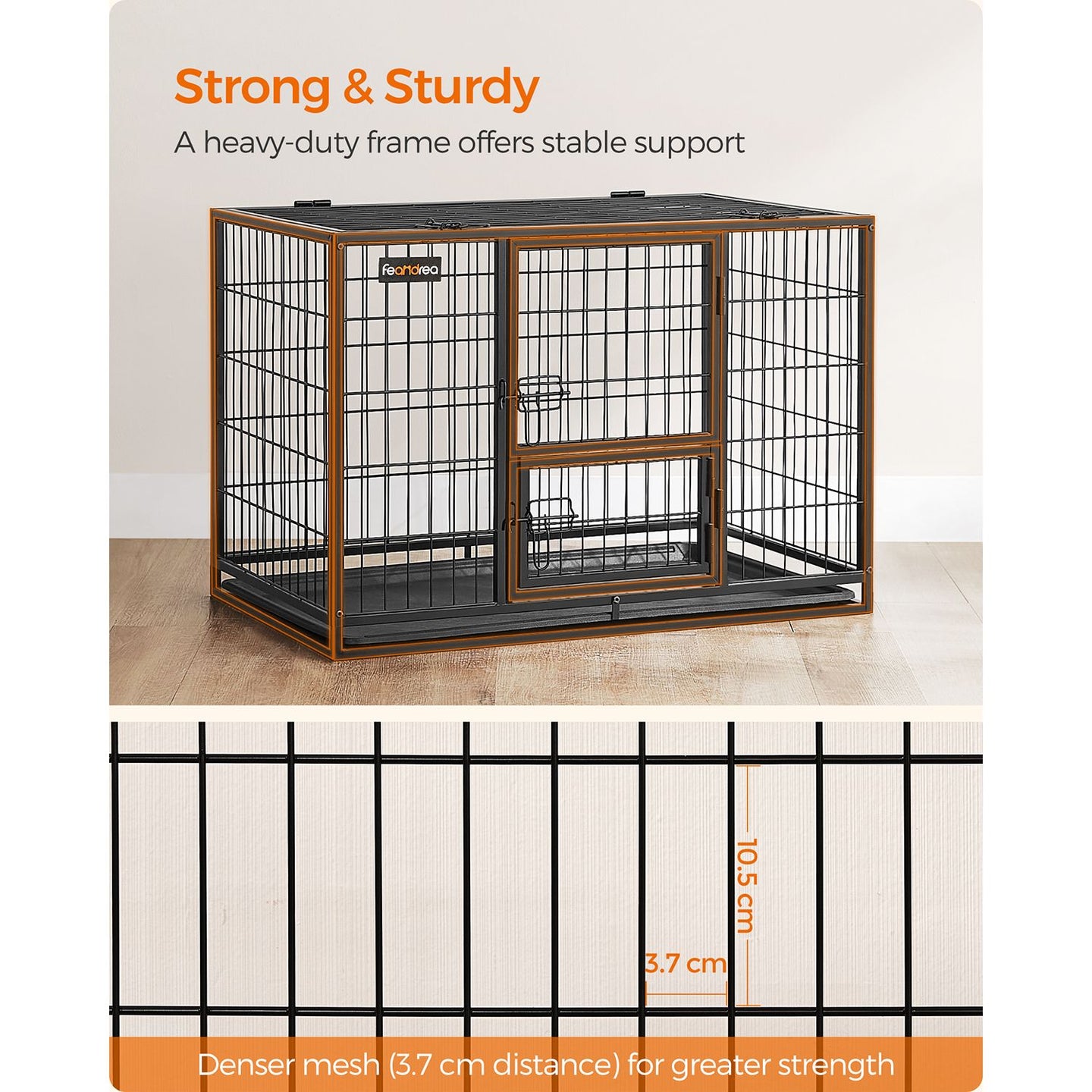 Heavy-Duty Dog Crate - Metal - Black - Double Removable Door