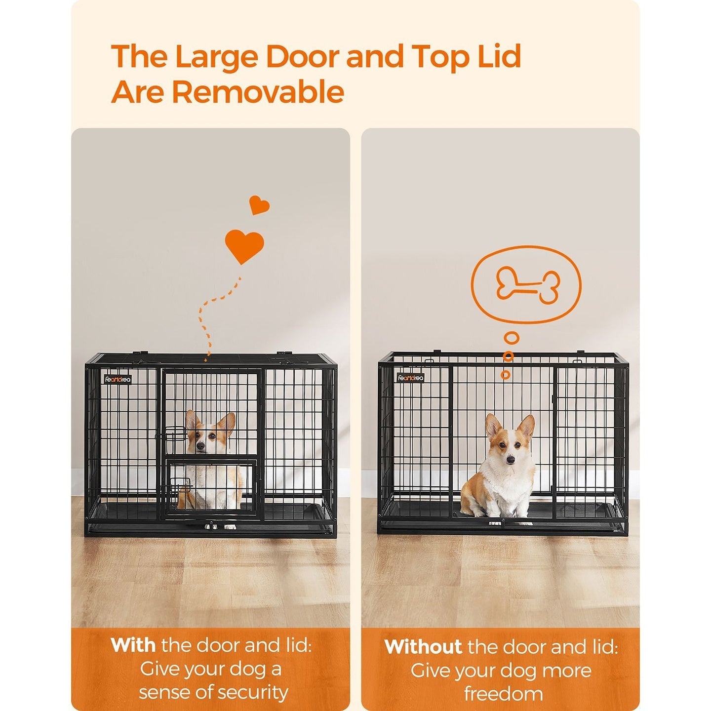 Heavy-Duty Dog Crate - Metal - Black - Double Removable Door