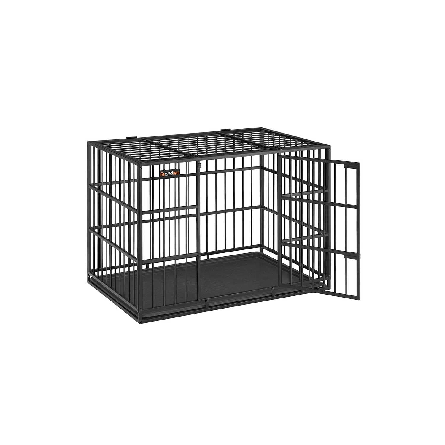 Heavy-Duty Dog Crate - Metal - Ink Black - Removable Top Door and Tray