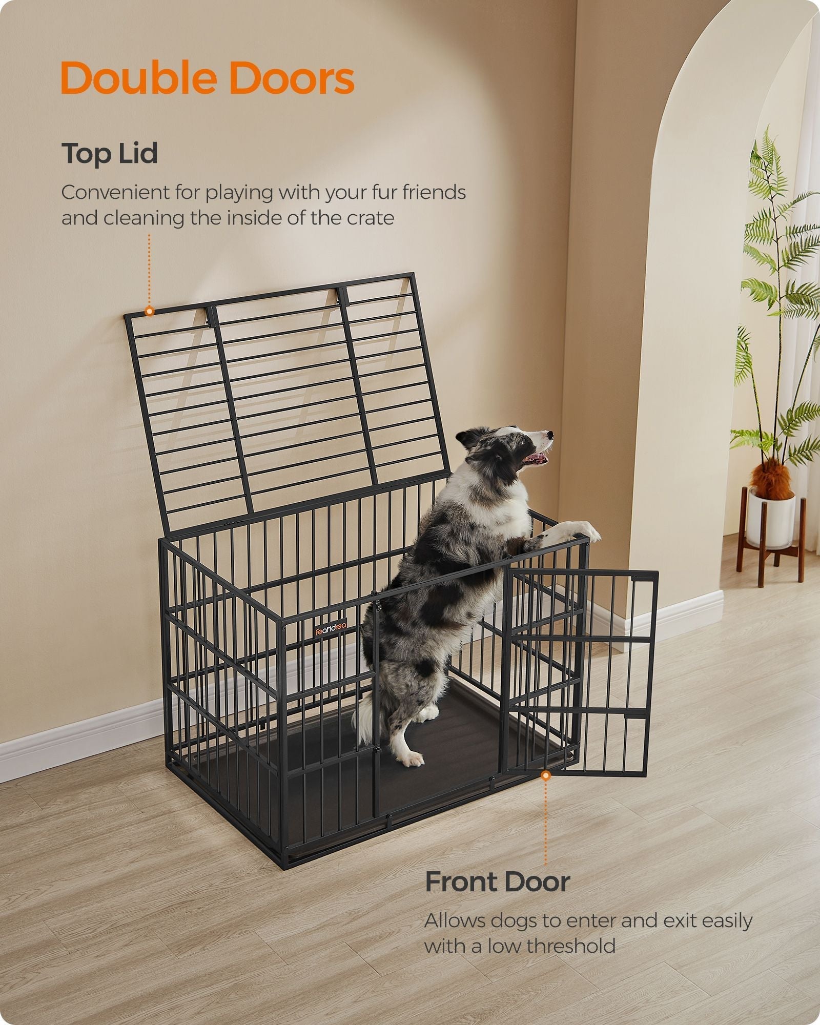 Heavy-Duty Dog Crate - Metal - Ink Black - Removable Top Door and Tray