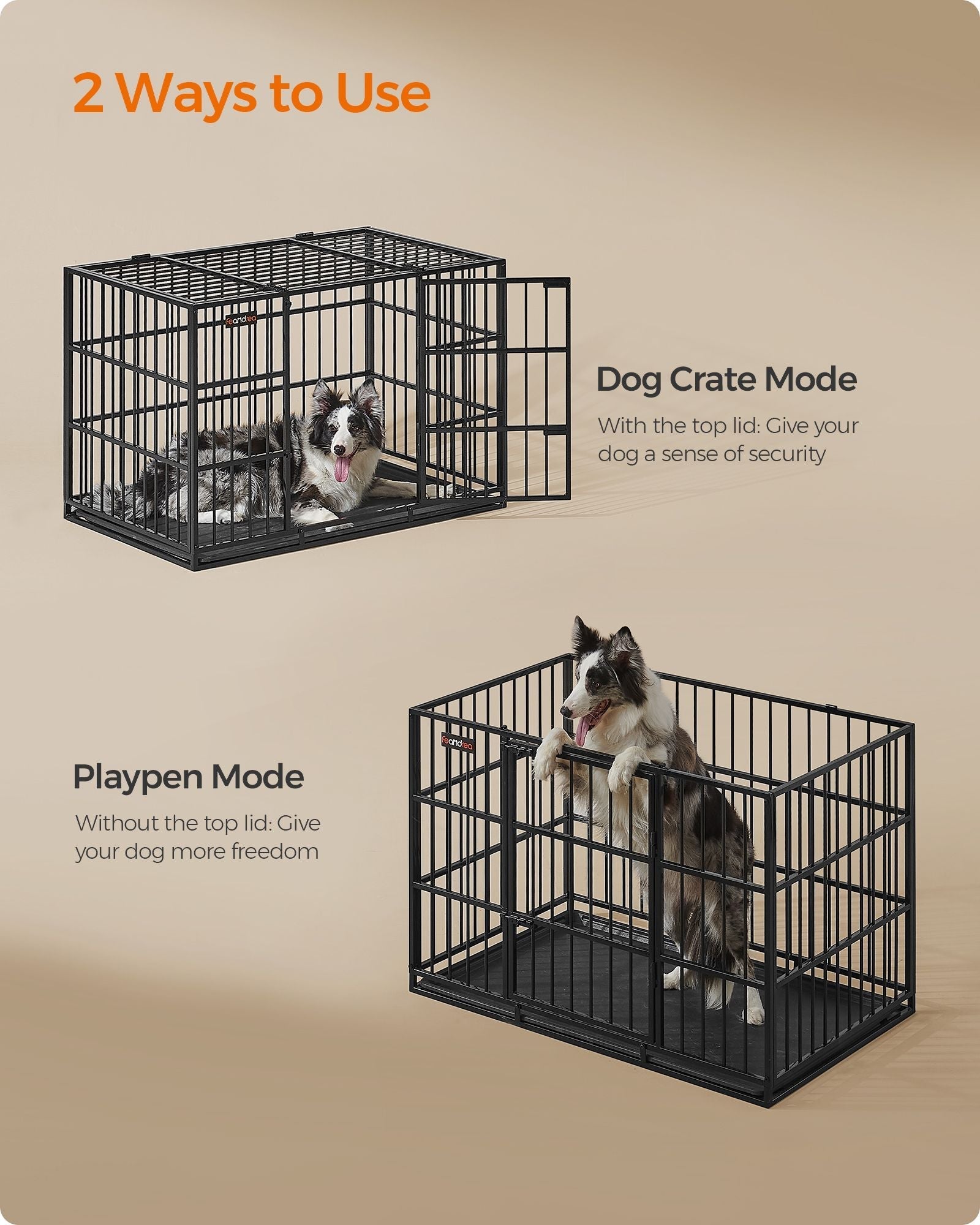 Heavy-Duty Dog Crate - Metal - Ink Black - Removable Top Door and Tray