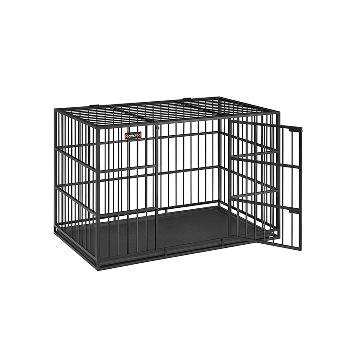 Heavy-Duty Dog Crate - Steel - Ink Black - Removable Top Door and Tray