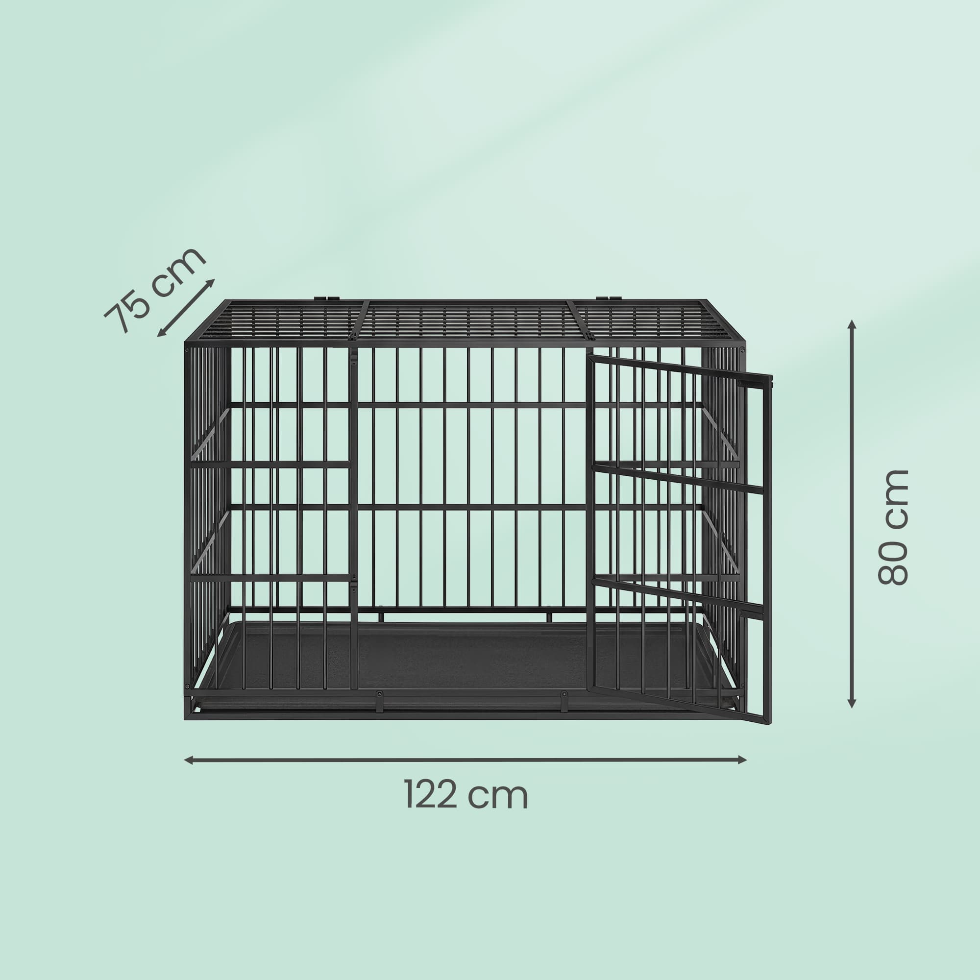 Dog Kennel - Heavy-Duty Metal - Black - Detachable Top with Double Doors