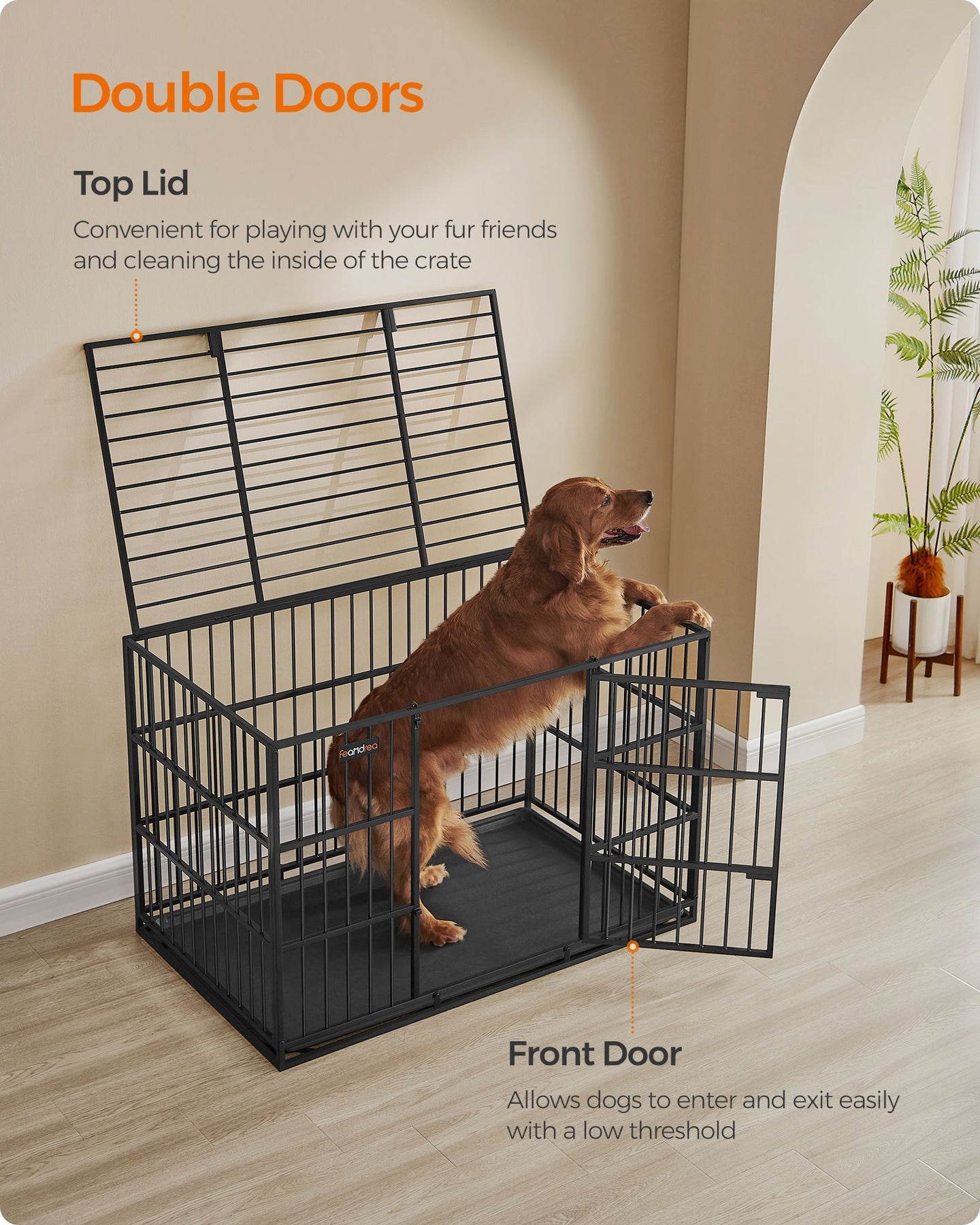 Heavy-Duty Dog Crate - Steel - Ink Black - Removable Top Door and Tray