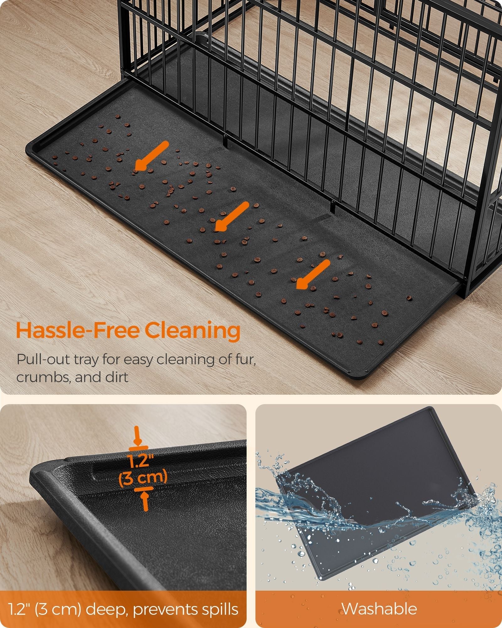 Heavy-Duty Dog Crate - Steel - Ink Black - Removable Top Door and Tray